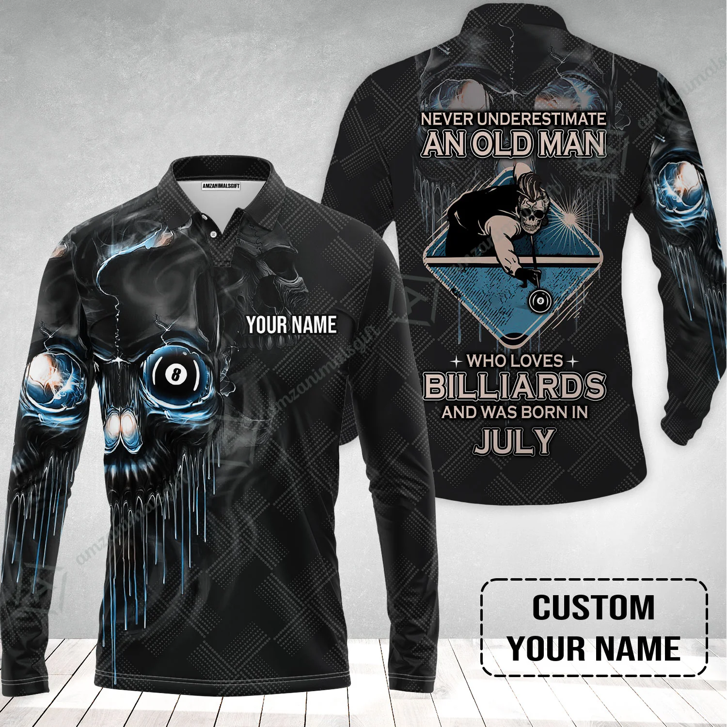 Customized Billiard Long Polo Shirt - Pool 8 Ball Never Underestimate An Old Man And Was Born In July Personalized Long Polo Shirt - Image 2