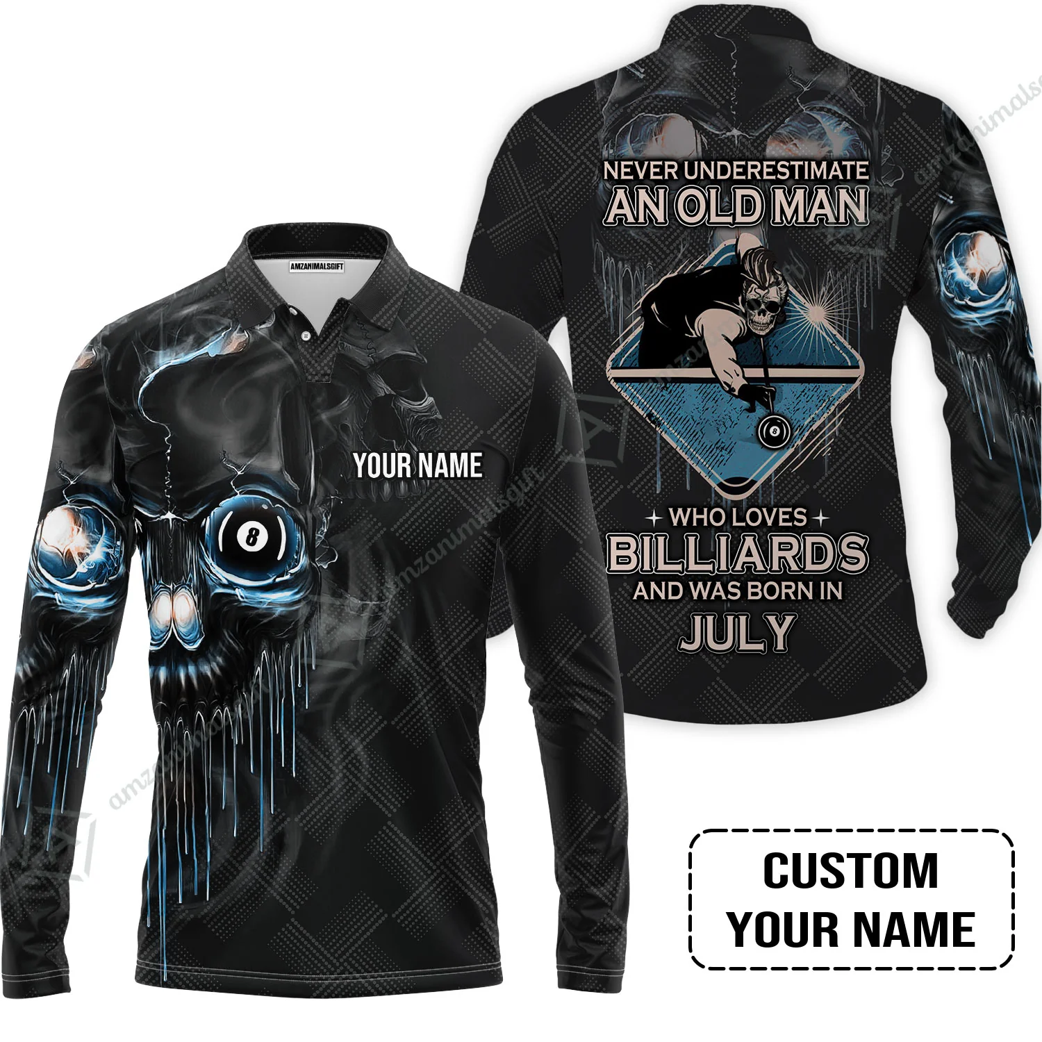 Customized Billiard Men Polo Shirt - Pool 8 Ball Never Underestimate An Old Man And Was Born In July Personalized Polo Shirt - Image 3