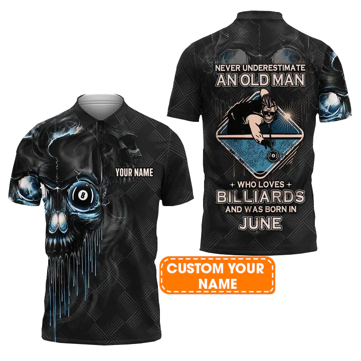 Customized Billiard Men Polo Shirts - Pool 8 Ball Never Underestimate An Old Man And Was Born In June Personalized Polo Shirt - Gift For Billiard Lovers - Image 2