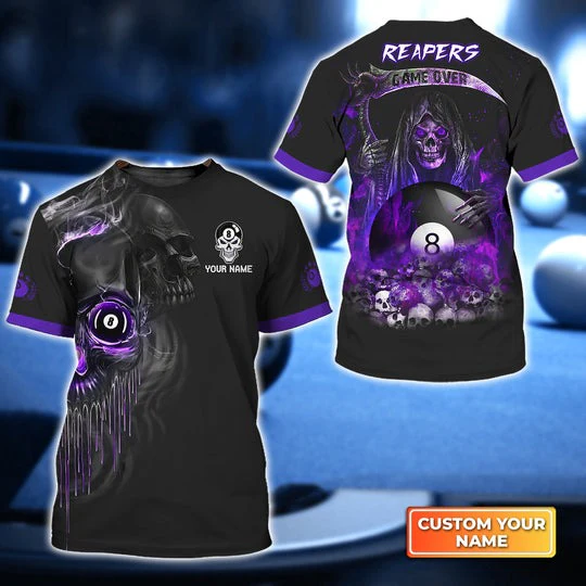 Customized Billiard T Shirt, Grim Reaper Billiard Pool 8 Ball Personalized Billiard T Shirt - Gift For Billiard Lovers, Billiard Players