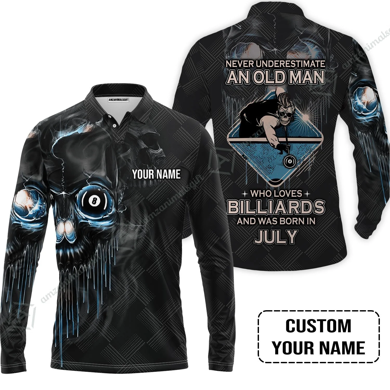 Customized Billiard T-Shirt - Pool 8 Ball Never Underestimate An Old Man And Was Born In July Personalized T-Shirt - Image 4