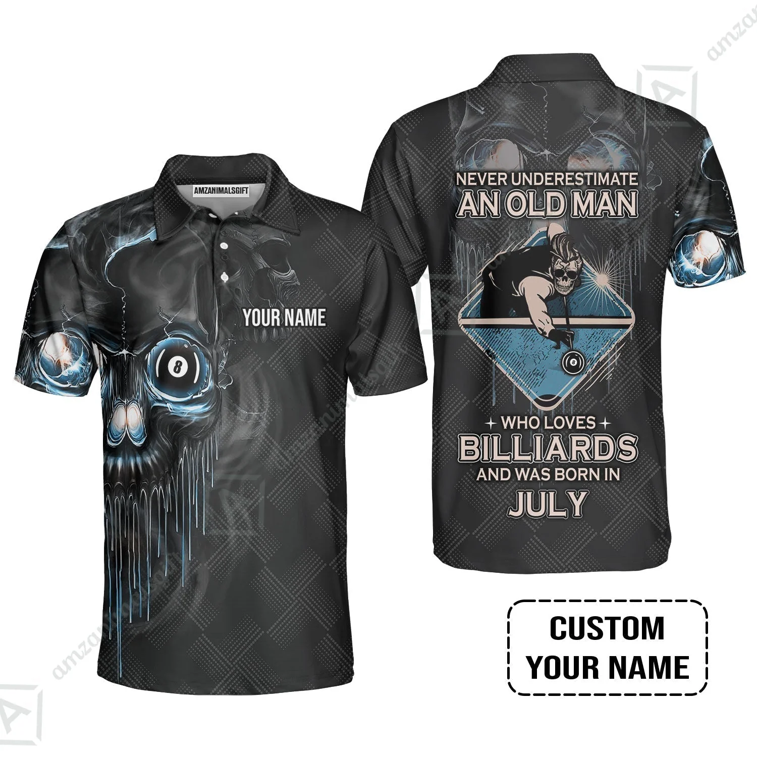 Customized Billiard T-Shirt - Pool 8 Ball Never Underestimate An Old Man And Was Born In July Personalized T-Shirt - Image 5