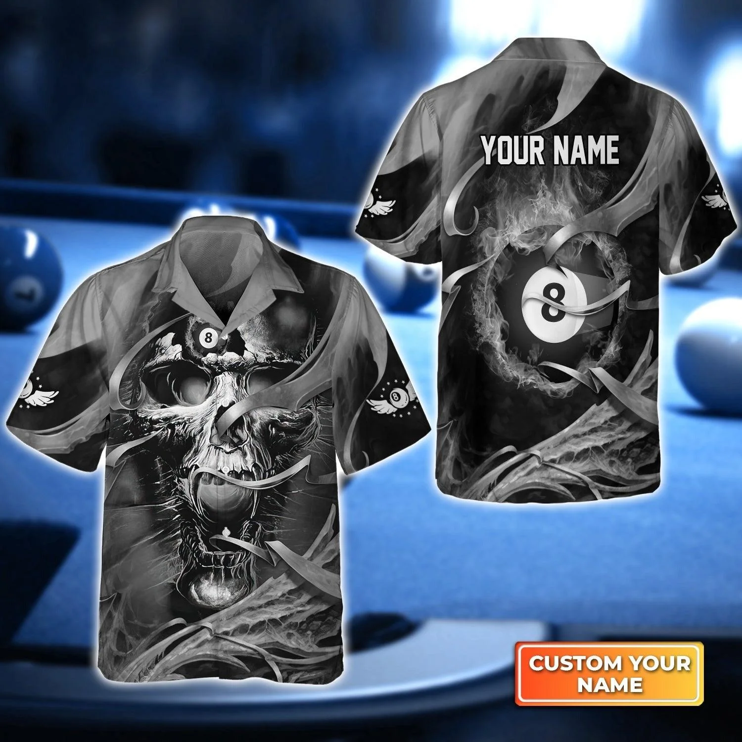 Customized Billiards Aloha Hawaiian Shirts, 8 Ball Pool Billiards, Skull Personalized Name Hawaiian Shirt For Men Women, Billiard Lovers