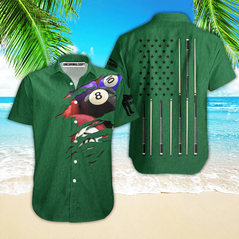Customized Billiards Aloha Hawaiian Shirts, 8 Ball Pool Billiards, US Flag Personalized Name Hawaiian Shirt For Men Women, Billiard Lovers - Image 2