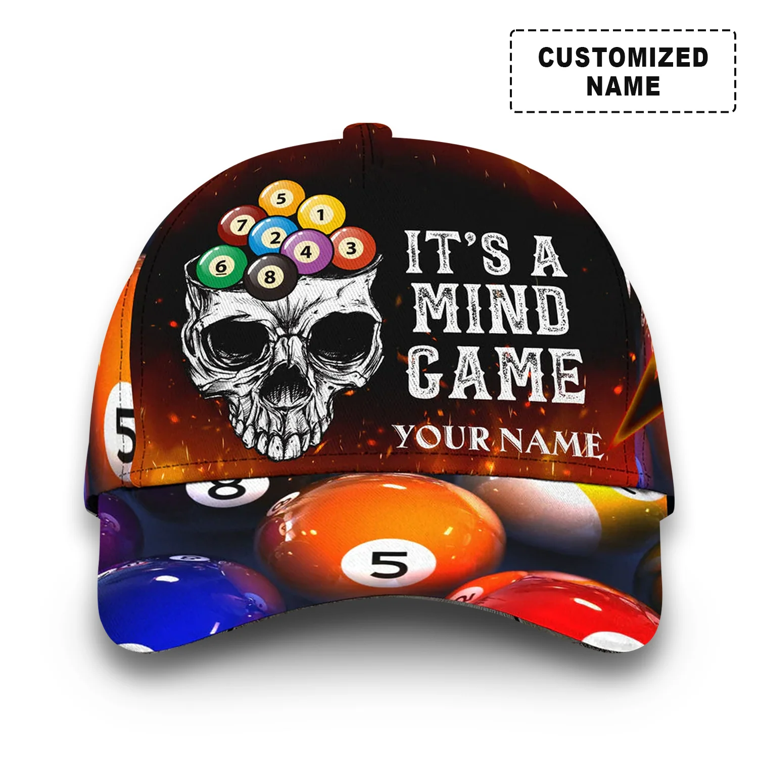 Customized Billiards Hat, Skull Billiards It's A Mind Game Red Classic Caps, Perfect Gift For Billiard Players, Team - Image 2