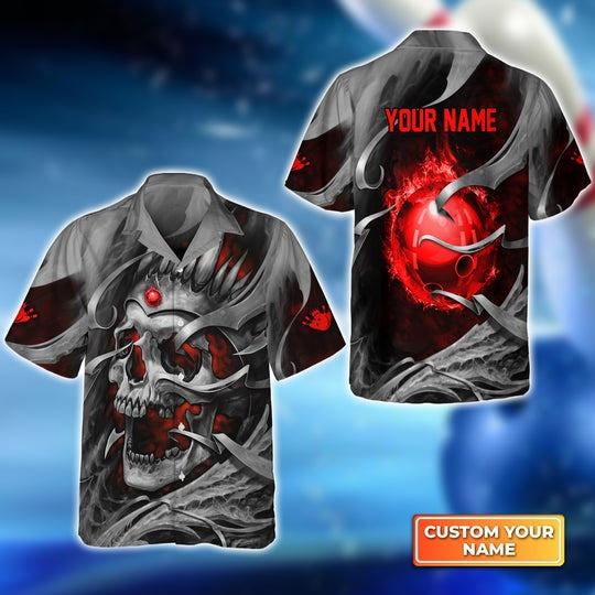 Customized Bowling Hawaiian Shirts, Skull Red Bowling Ball Personalized Aloha Shirts - Gift For Bowling Lovers, Bowling Players