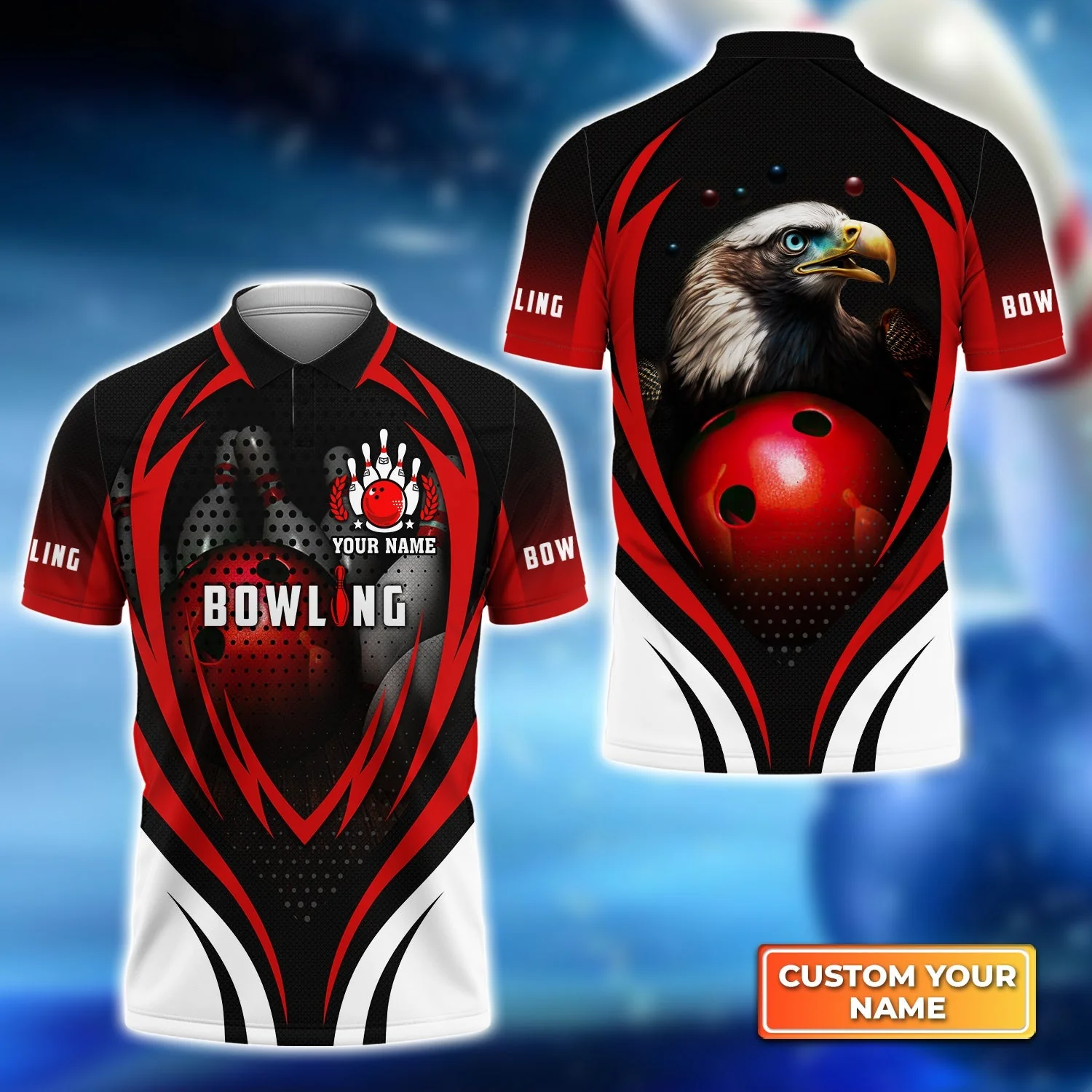 Customized Bowling Jersey, Eagle Bowling Team Ten Pin  Personalized Red Black Shirt For Friend, Family, Bowling Players - Image 7
