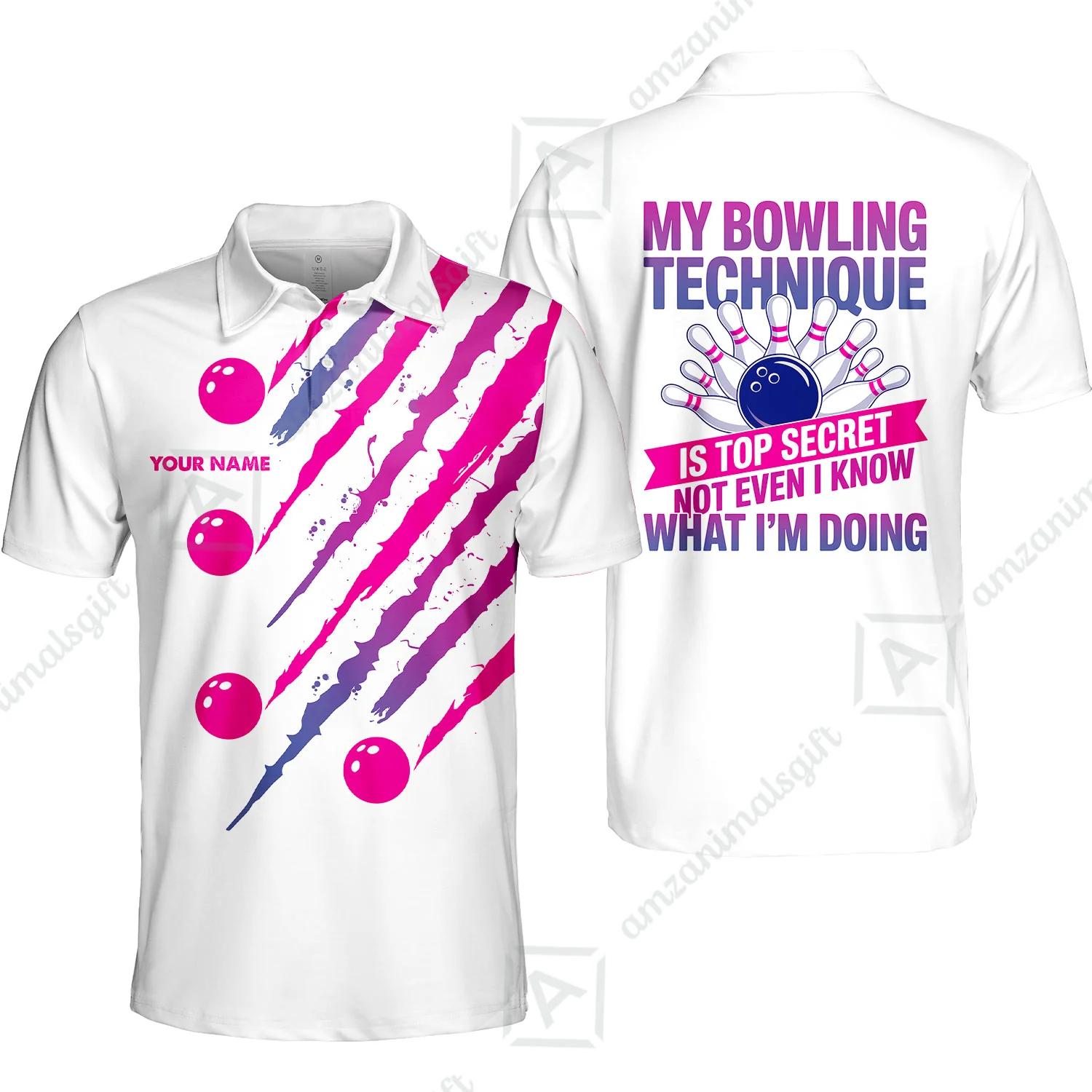 Customized Bowling Jersey, My Bowling Technique Is Top Secret - Personalized Name Stand Collar Quarter-zip Shirt - Image 4