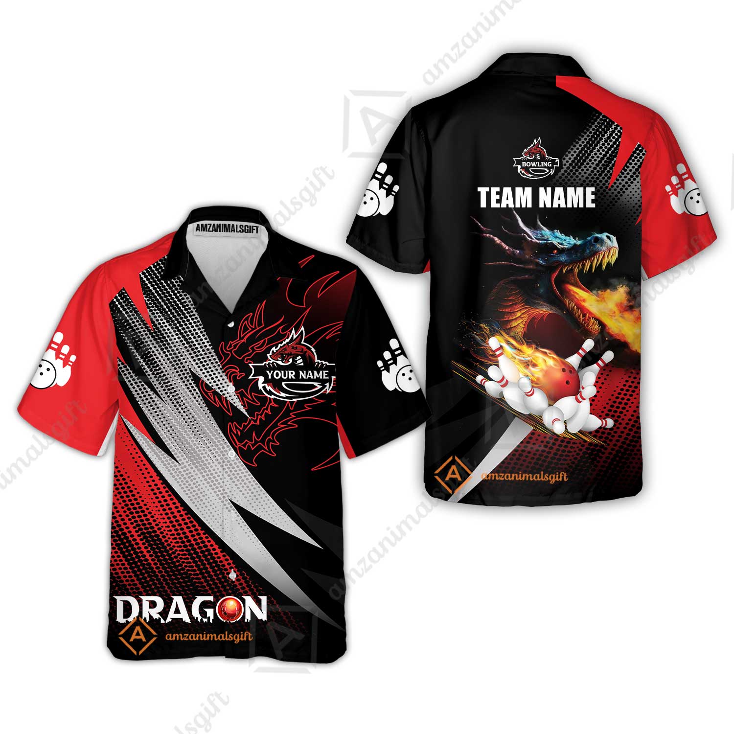 Customized Bowling Jersey Shirt, Personalized Name Dragon Team Red Bowling Ball On Fire Polo Shirt For Men - Perfect Gift For Bowling Lovers - Image 10