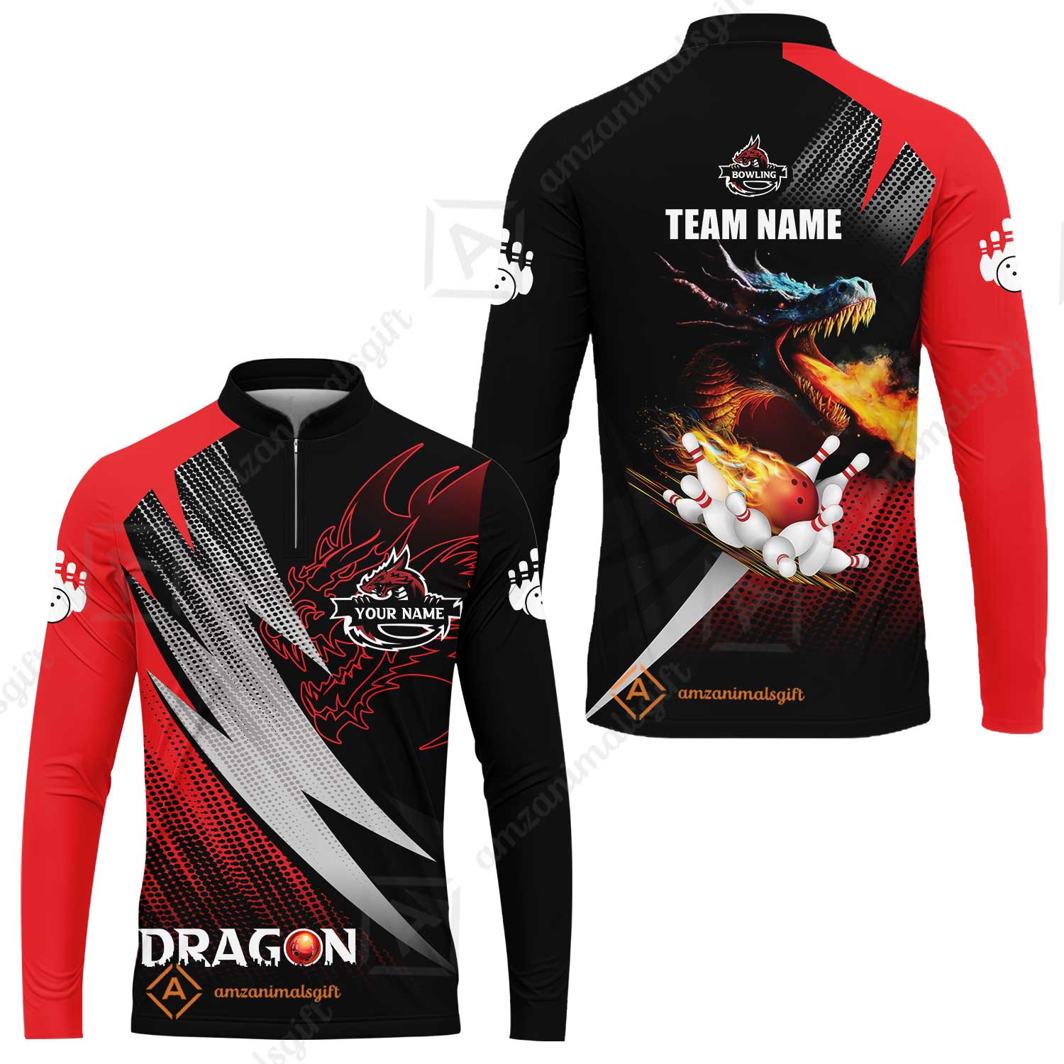 Customized Bowling Jersey Shirt, Personalized Name Dragon Team Red Bowling Ball On Fire Polo Shirt For Men - Perfect Gift For Bowling Lovers - Image 11
