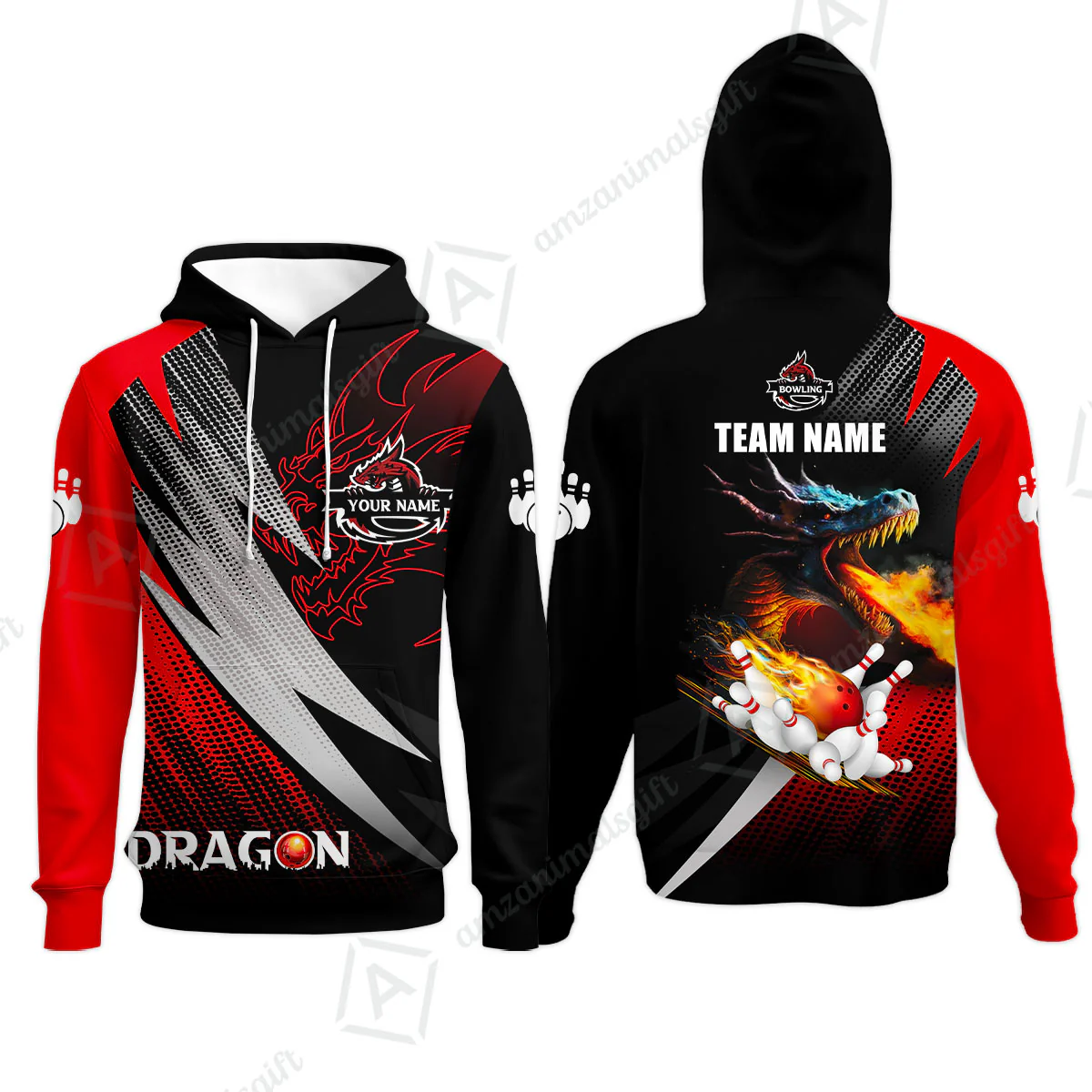 Customized Bowling Jersey Shirt, Personalized Name Dragon Team Red Bowling Ball On Fire Polo Shirt For Men - Perfect Gift For Bowling Lovers - Image 13