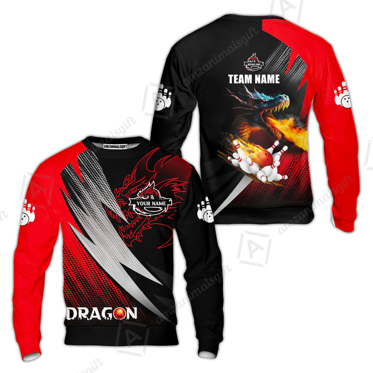 Customized Bowling Jersey Shirt, Personalized Name Dragon Team Red Bowling Ball On Fire Polo Shirt For Men - Perfect Gift For Bowling Lovers - Image 14