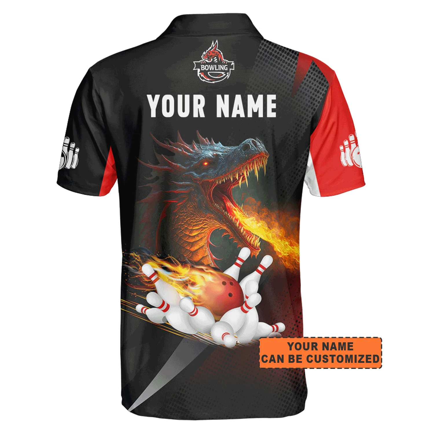 Customized Bowling Jersey Shirt, Personalized Name Dragon Team Red Bowling Ball On Fire Polo Shirt For Men - Perfect Gift For Bowling Lovers - Image 9