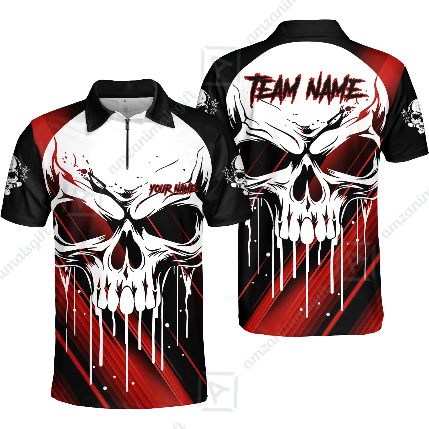 Customized Bowling Polo, Blue Skull Bowling Creepy Style Bowling jerseys Custom Name And Team Shirt - Image 12