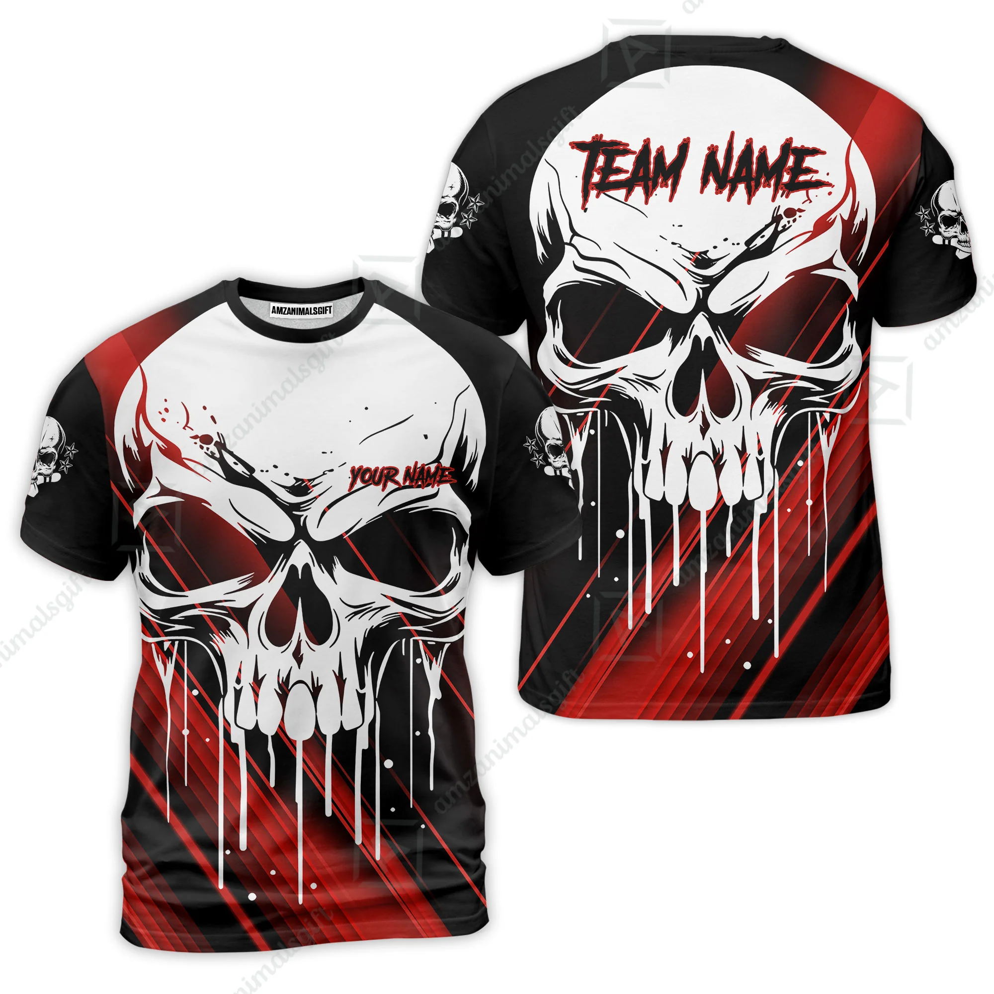 Customized Bowling Polo, Blue Skull Bowling Creepy Style Bowling jerseys Custom Name And Team Shirt - Image 14