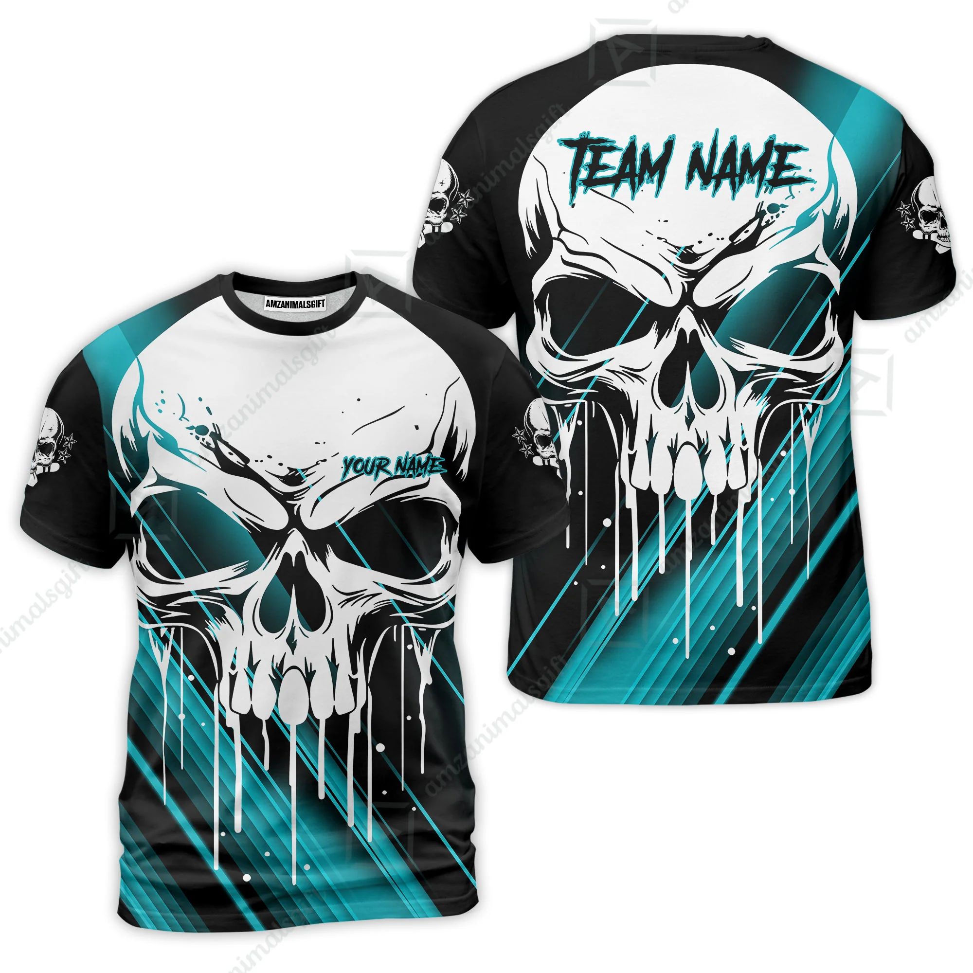 Customized Bowling Polo, Blue Skull Bowling Creepy Style Bowling jerseys Custom Name And Team Shirt - Image 18
