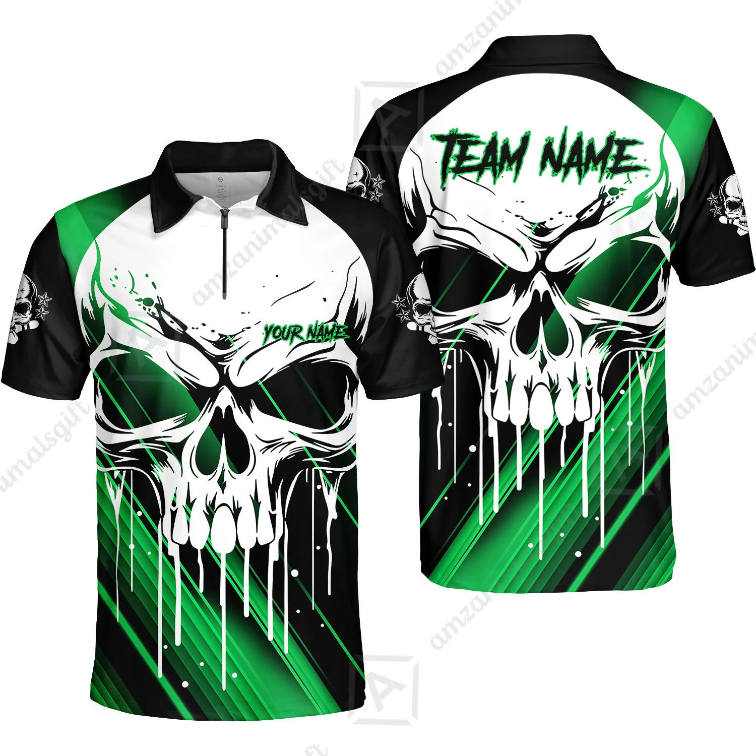 Customized Bowling Polo, Blue Skull Bowling Creepy Style Bowling jerseys Custom Name And Team Shirt - Image 26