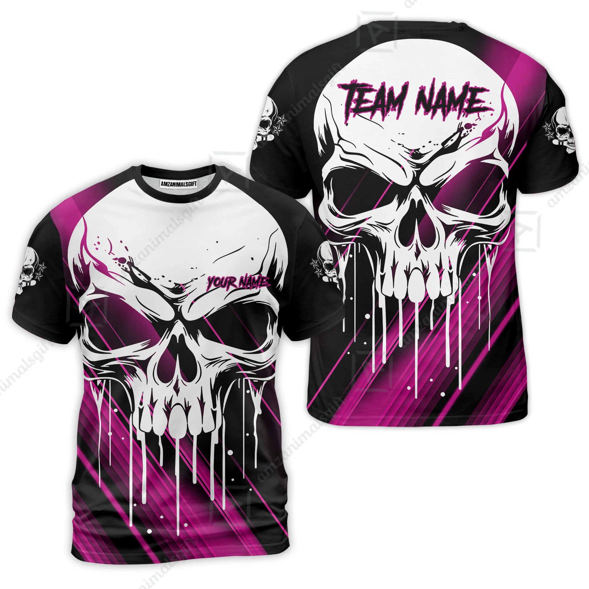 Customized Bowling Polo, Blue Skull Bowling Creepy Style Bowling jerseys Custom Name And Team Shirt - Image 28