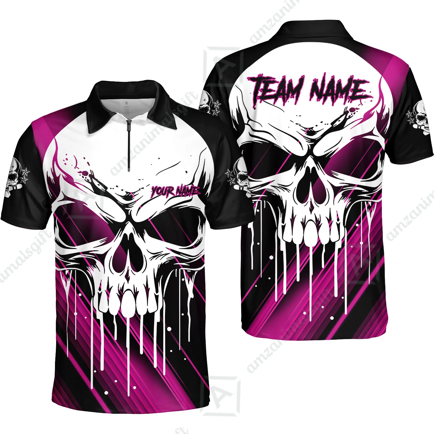 Customized Bowling Polo, Blue Skull Bowling Creepy Style Bowling jerseys Custom Name And Team Shirt - Image 31
