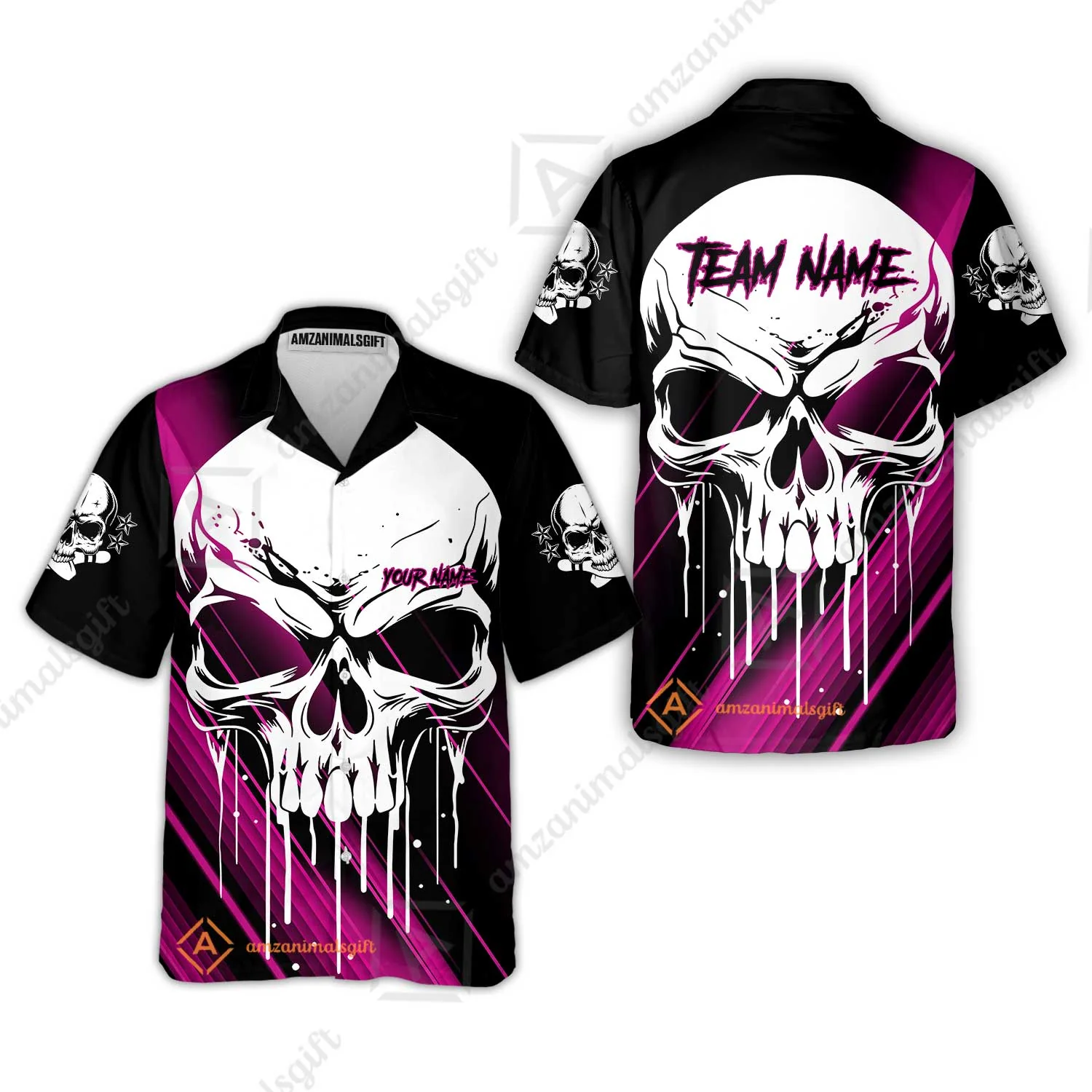 Customized Bowling Polo, Blue Skull Bowling Creepy Style Bowling jerseys Custom Name And Team Shirt - Image 42