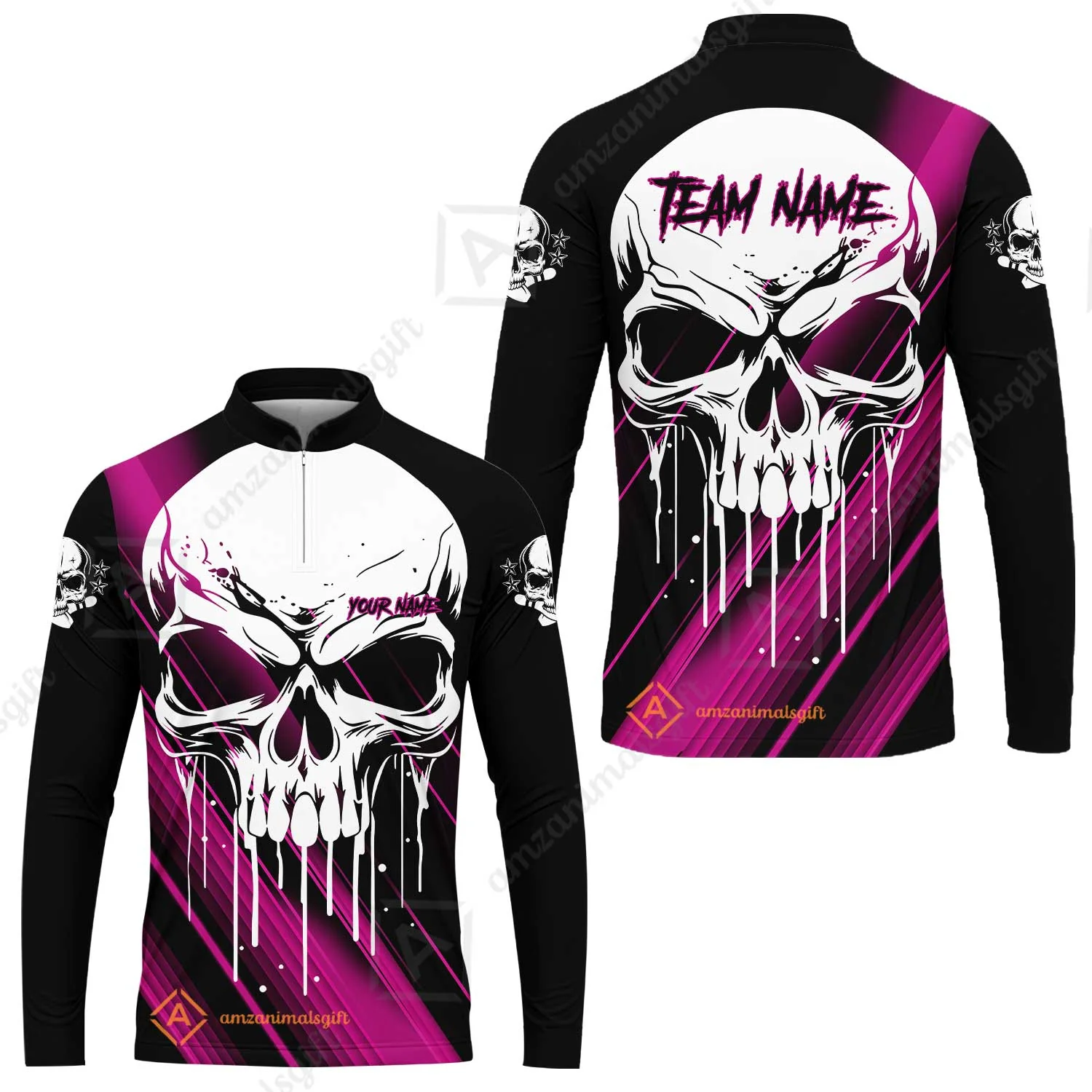 Customized Bowling Polo, Blue Skull Bowling Creepy Style Bowling jerseys Custom Name And Team Shirt - Image 54