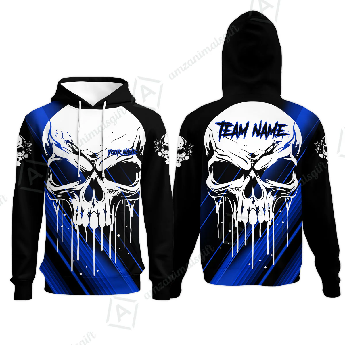 Customized Bowling Polo, Blue Skull Bowling Creepy Style Bowling jerseys Custom Name And Team Shirt - Image 62
