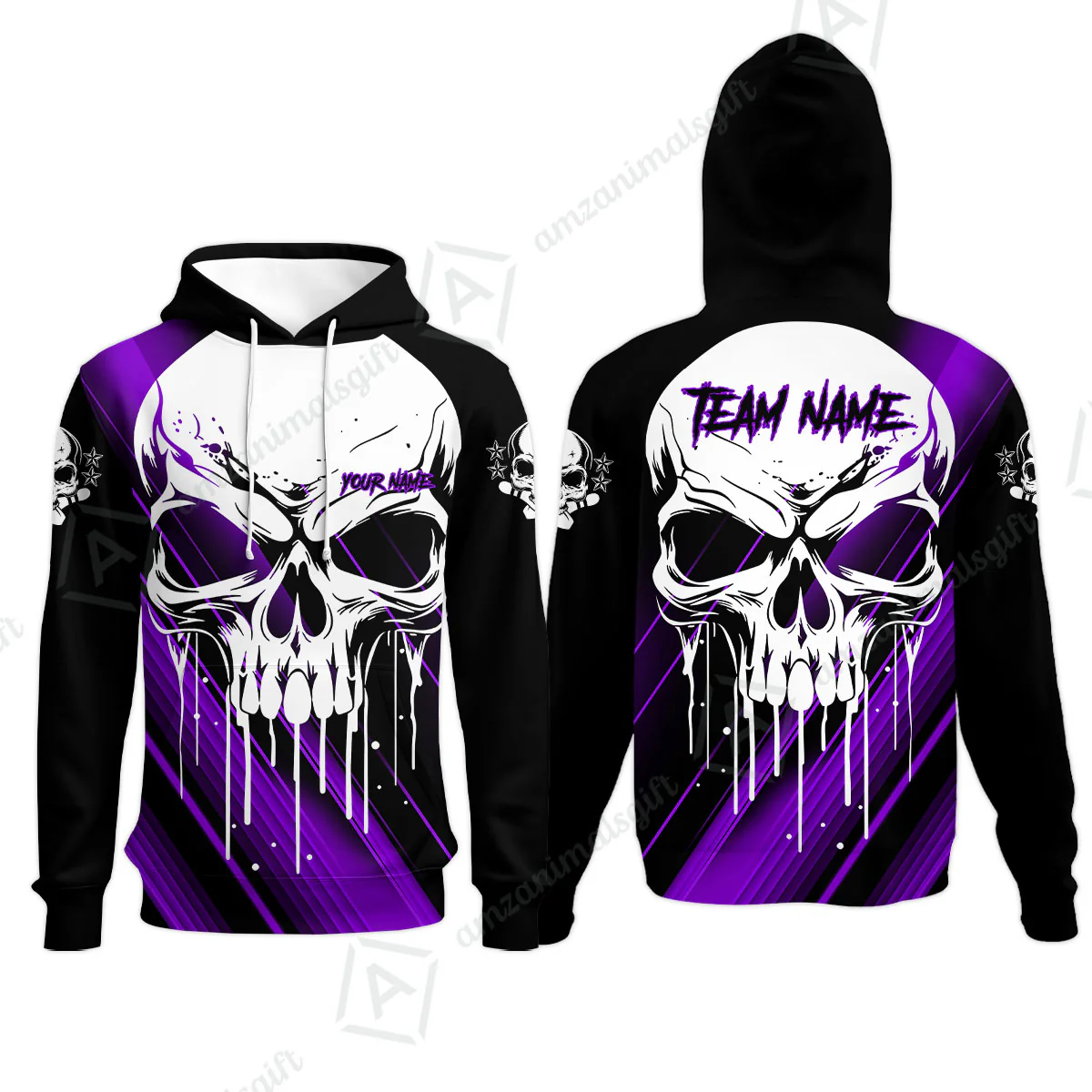 Customized Bowling Polo, Blue Skull Bowling Creepy Style Bowling jerseys Custom Name And Team Shirt - Image 63