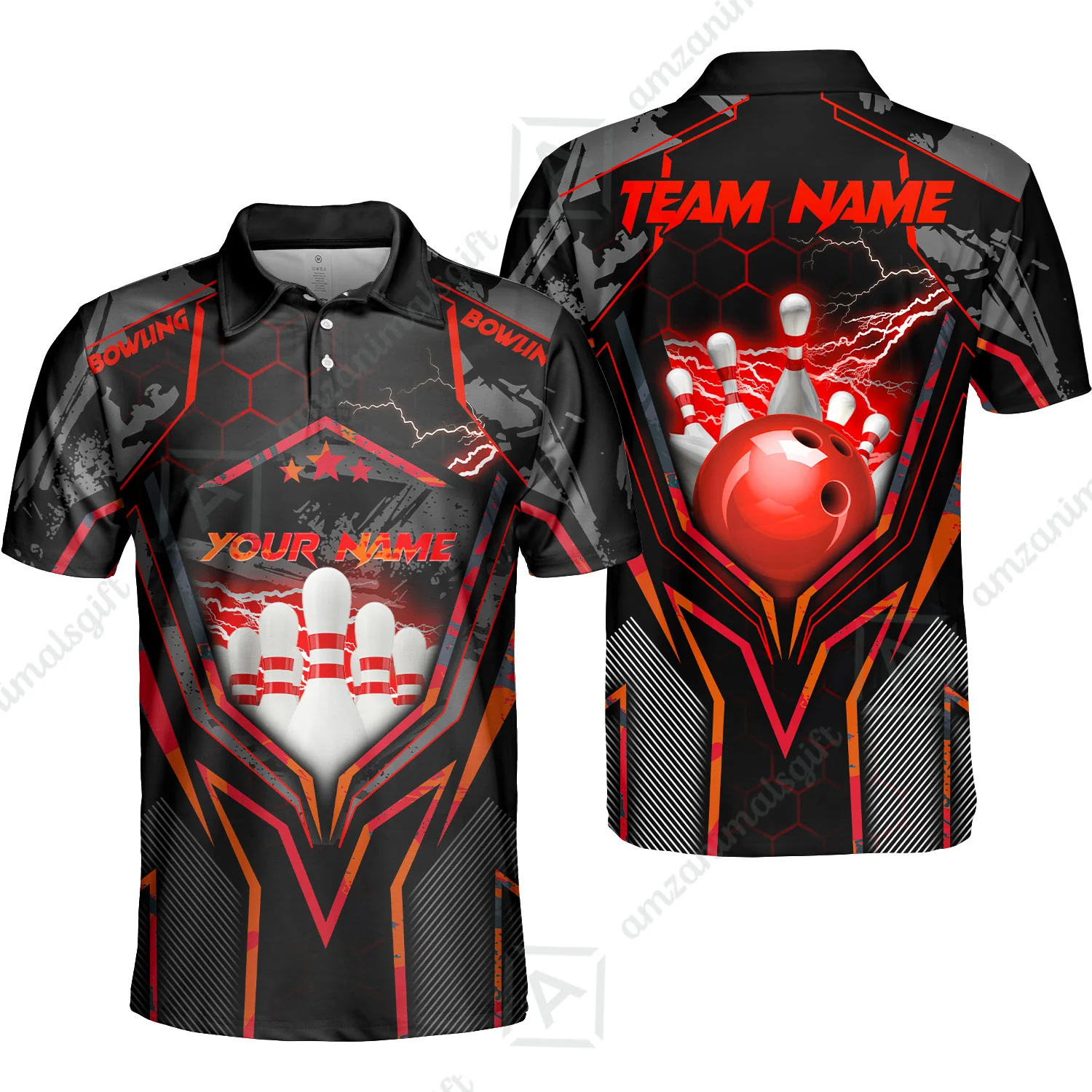 Customized Bowling Jersey, Bowling And Pins Abstract Grunge Texture X Multicolor Option Customized Name And Team Name Zipper Polo Jerseys Shirts - Image 12
