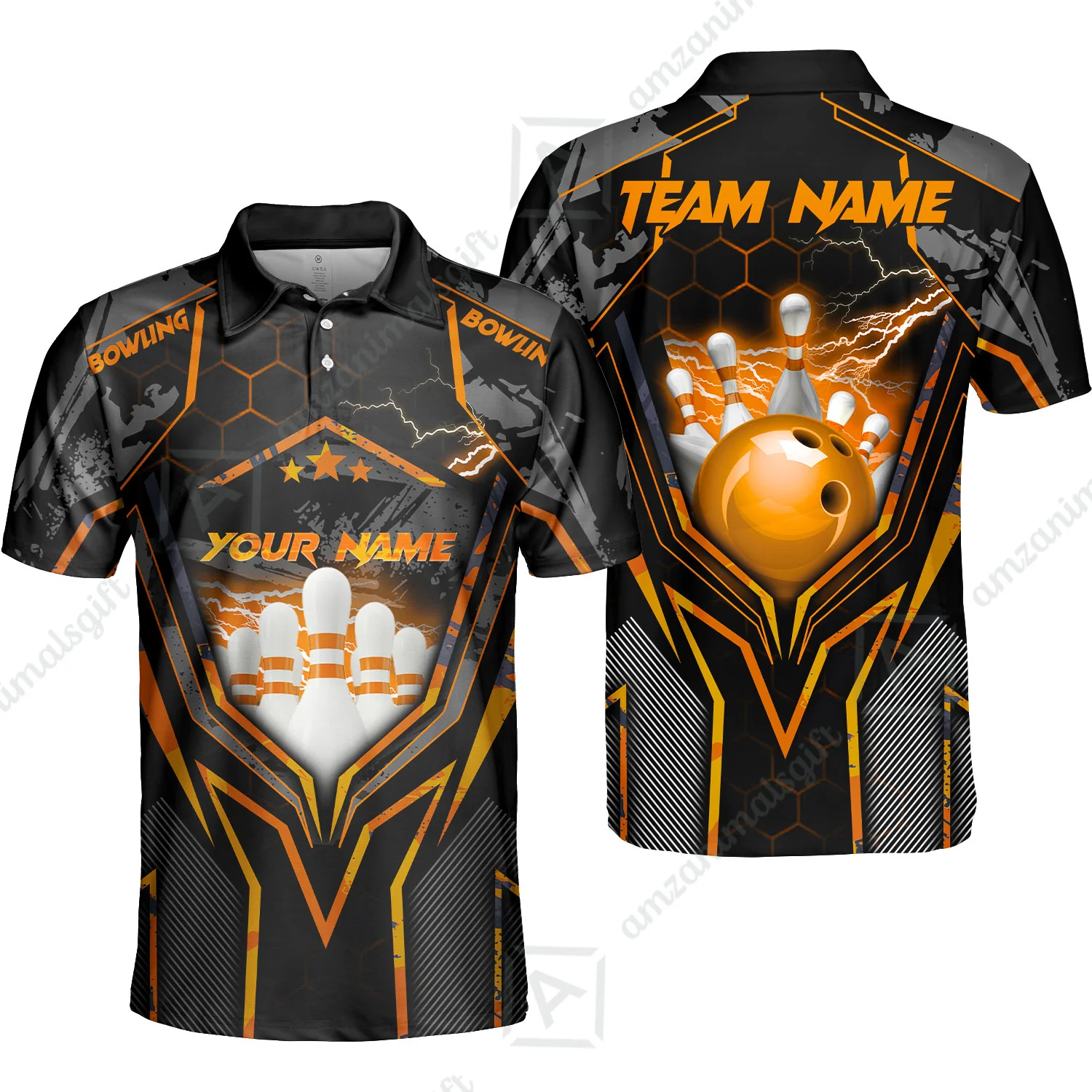 Customized Bowling Jersey, Bowling And Pins Abstract Grunge Texture X Multicolor Option Customized Name And Team Name Zipper Polo Jerseys Shirts - Image 13