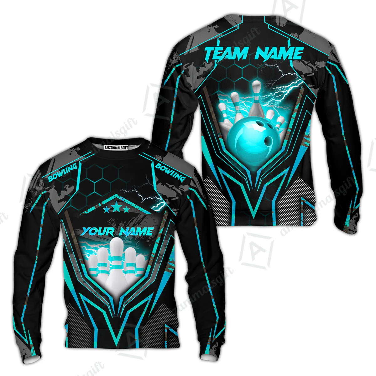 Customized Bowling Jersey, Bowling And Pins Abstract Grunge Texture X Multicolor Option Customized Name And Team Name Zipper Polo Jerseys Shirts - Image 22