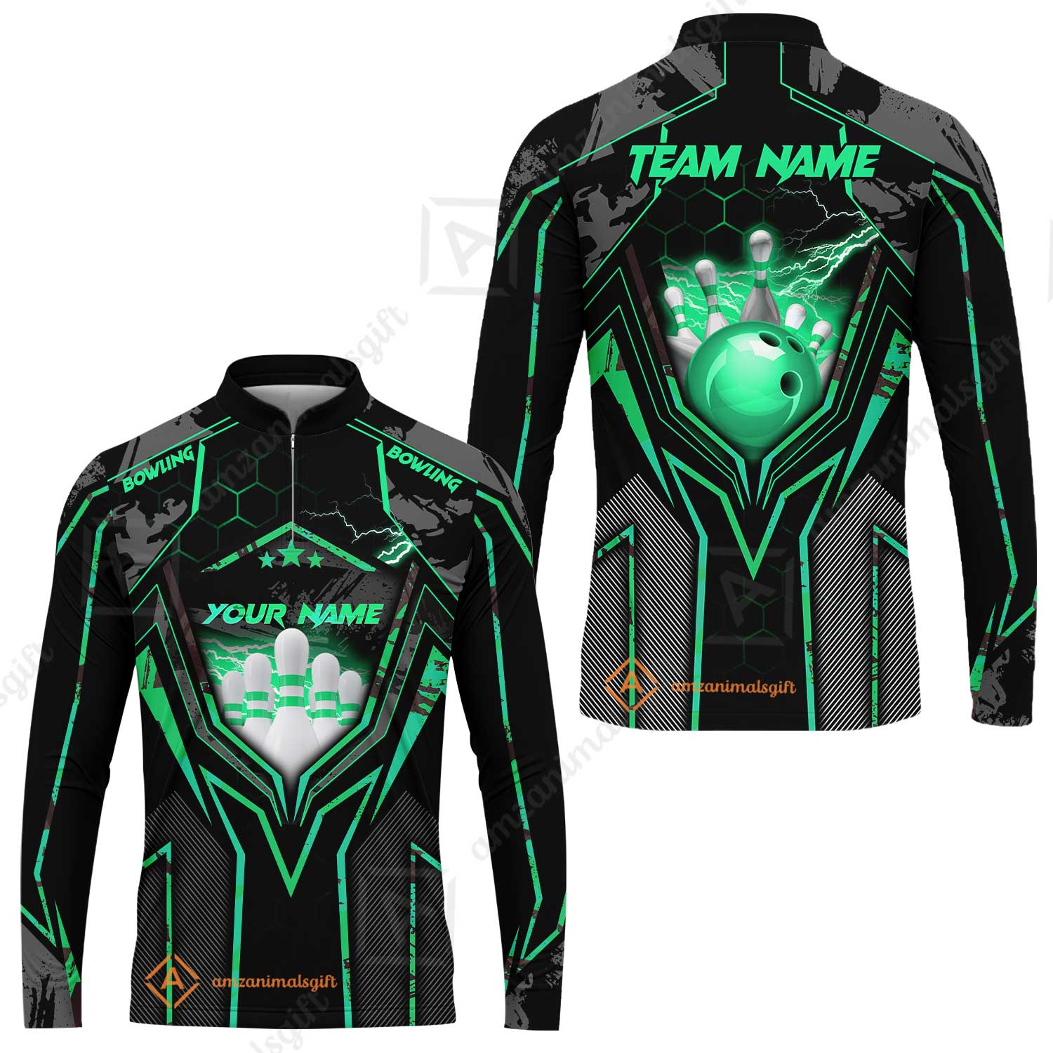 Customized Bowling Jersey, Bowling And Pins Abstract Grunge Texture X Multicolor Option Customized Name And Team Name Zipper Polo Jerseys Shirts - Image 38