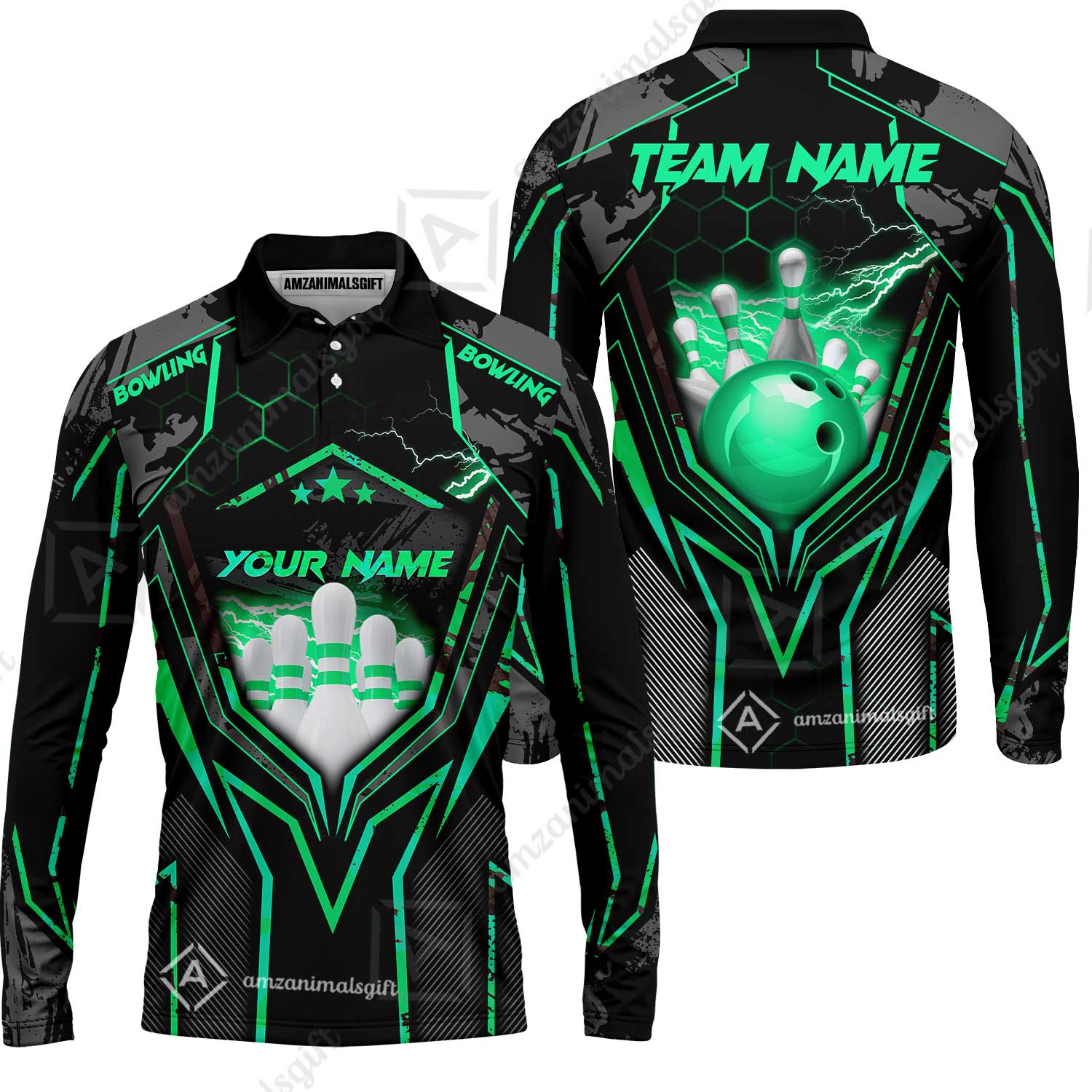 Customized Bowling Jersey, Bowling And Pins Abstract Grunge Texture X Multicolor Option Customized Name And Team Name Zipper Polo Jerseys Shirts - Image 44