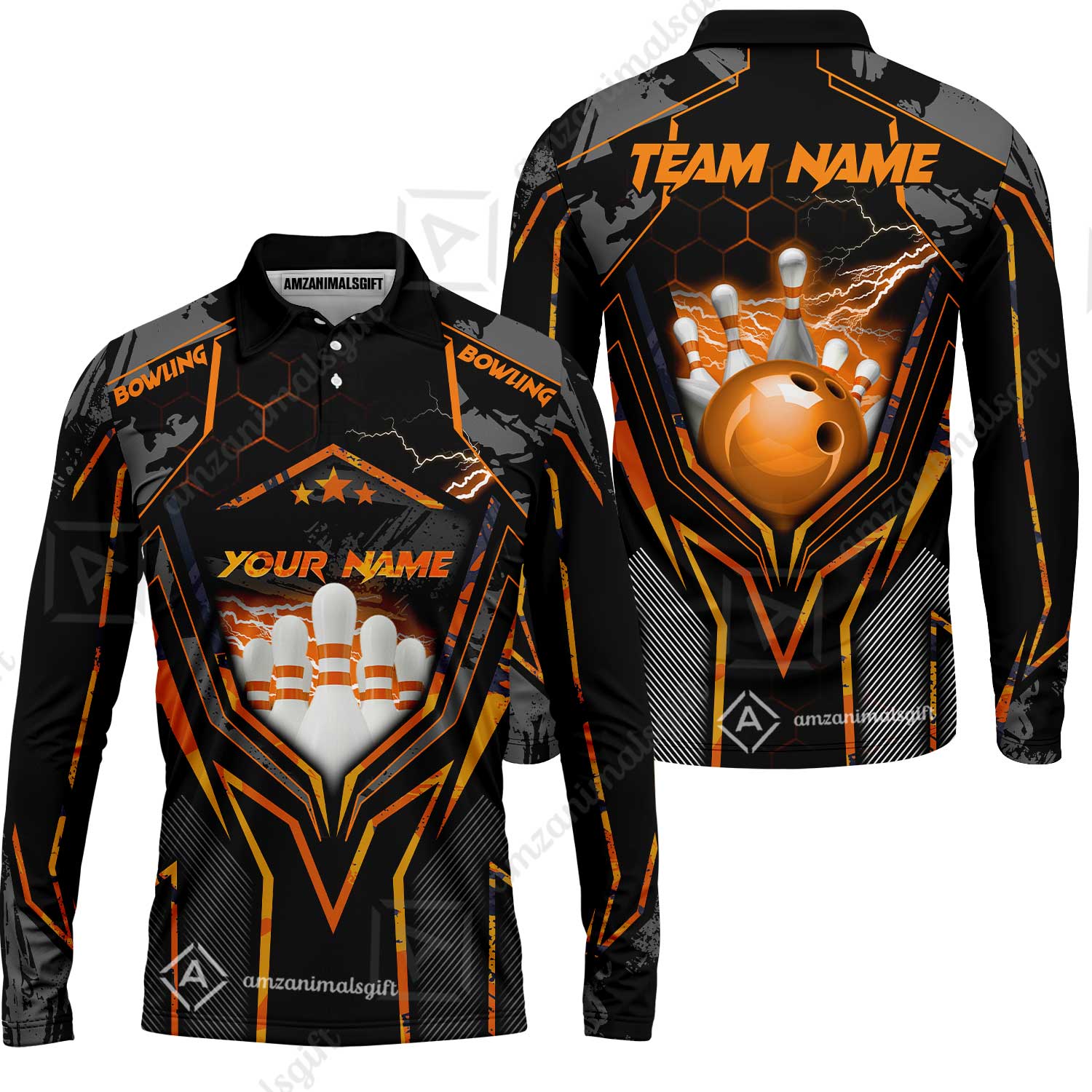 Customized Bowling Jersey, Bowling And Pins Abstract Grunge Texture X Multicolor Option Customized Name And Team Name Zipper Polo Jerseys Shirts - Image 45