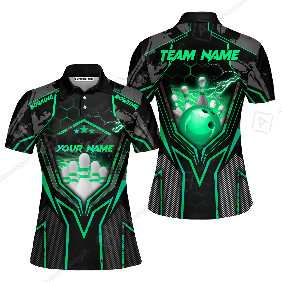 Customized Bowling Jersey, Bowling And Pins Abstract Grunge Texture X Multicolor Option Customized Name And Team Name Zipper Polo Jerseys Shirts - Image 50