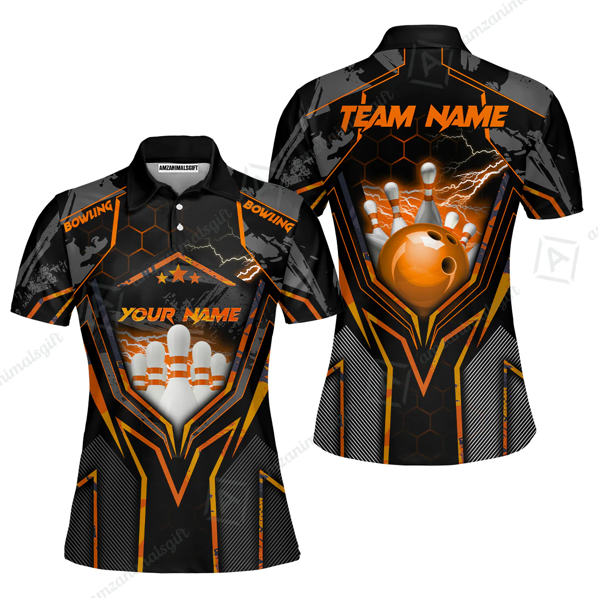 Customized Bowling Jersey, Bowling And Pins Abstract Grunge Texture X Multicolor Option Customized Name And Team Name Zipper Polo Jerseys Shirts - Image 51