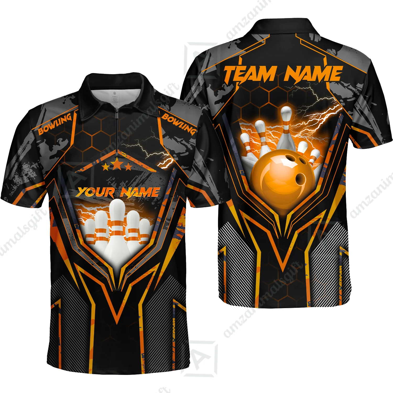 Customized Bowling Jersey, Bowling And Pins Abstract Grunge Texture X Multicolor Option Customized Name And Team Name Zipper Polo Jerseys Shirts - Image 57