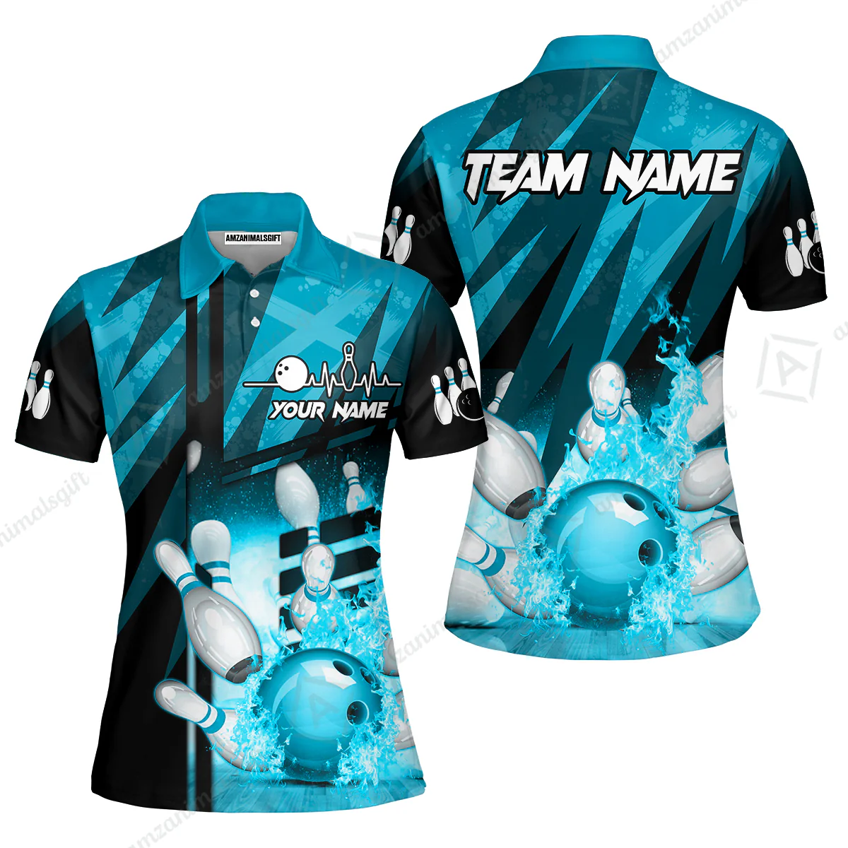 Customized Bowling Jersey Shirt, Bowling And Pins Abstract Grunge Texture XX Multicolor Option Customized Name And Team Zipper Polo Jerseys Shirts - Image 29