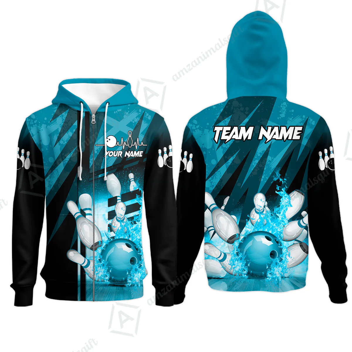 Customized Bowling Jersey Shirt, Bowling And Pins Abstract Grunge Texture XX Multicolor Option Customized Name And Team Zipper Polo Jerseys Shirts - Image 39