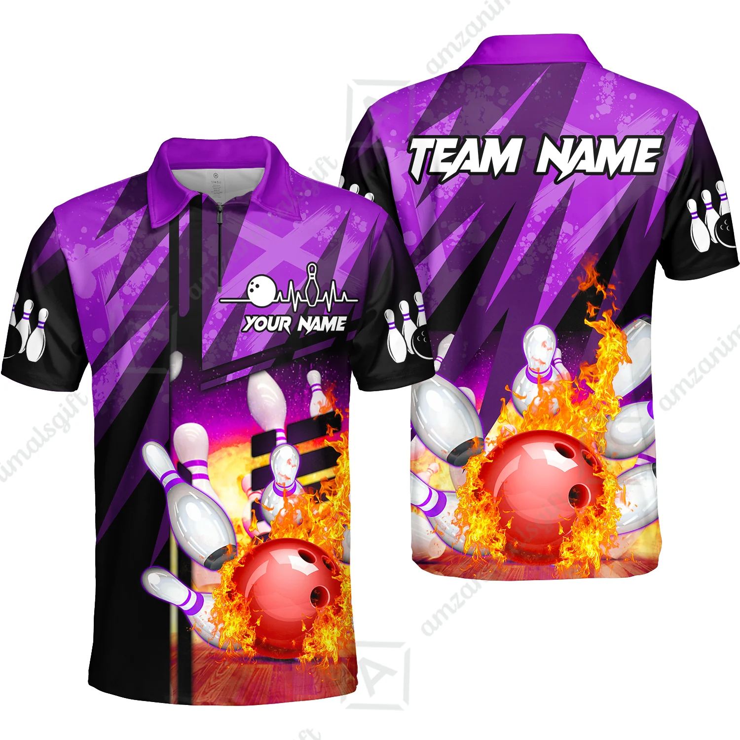 Customized Bowling Jersey Shirt, Bowling And Pins Abstract Grunge Texture XX Multicolor Option Customized Name And Team Zipper Polo Jerseys Shirts - Image 63