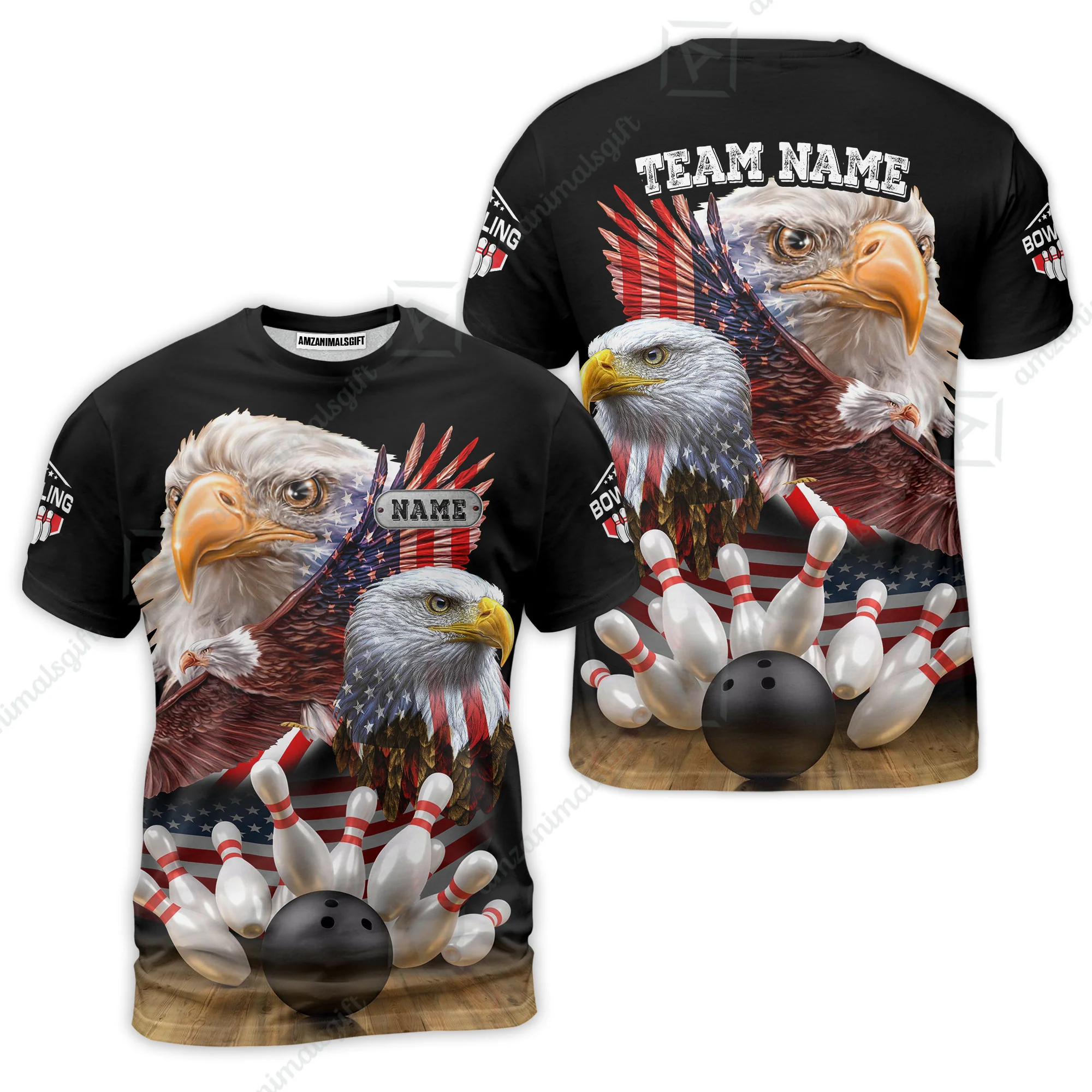 Customized Bowling Polo, Bowling And Pins American Eagles Pride Customized Name And Team Name And Team Zipper Polo Jerseys Shirts - Image 5