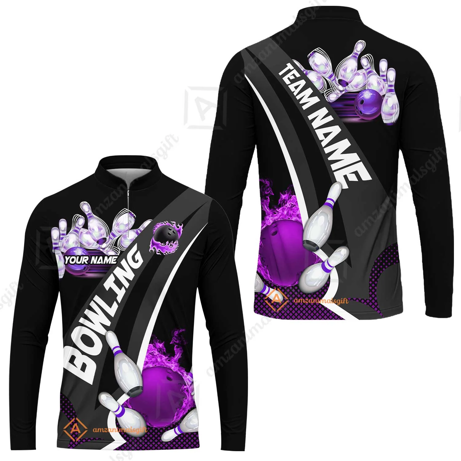 Customized Bowling Polo, Bowling And Pins Plame Premium Multicolor Option Personalized Name And Team Zipper Polo Jerseys Shirts - Image 10