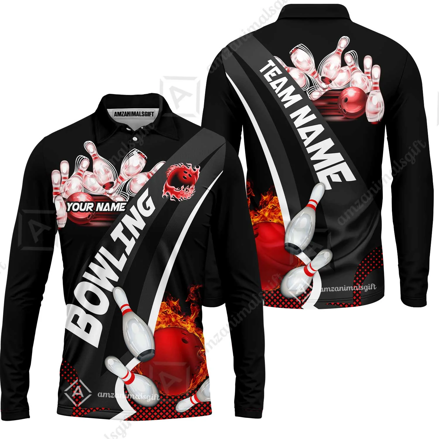 Customized Bowling Polo, Bowling And Pins Plame Premium Multicolor Option Personalized Name And Team Zipper Polo Jerseys Shirts - Image 13
