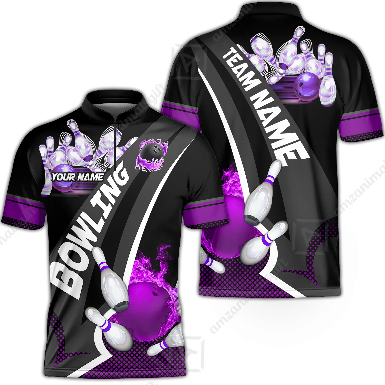 Customized Bowling Polo, Bowling And Pins Plame Premium Multicolor Option Personalized Name And Team Zipper Polo Jerseys Shirts - Image 15