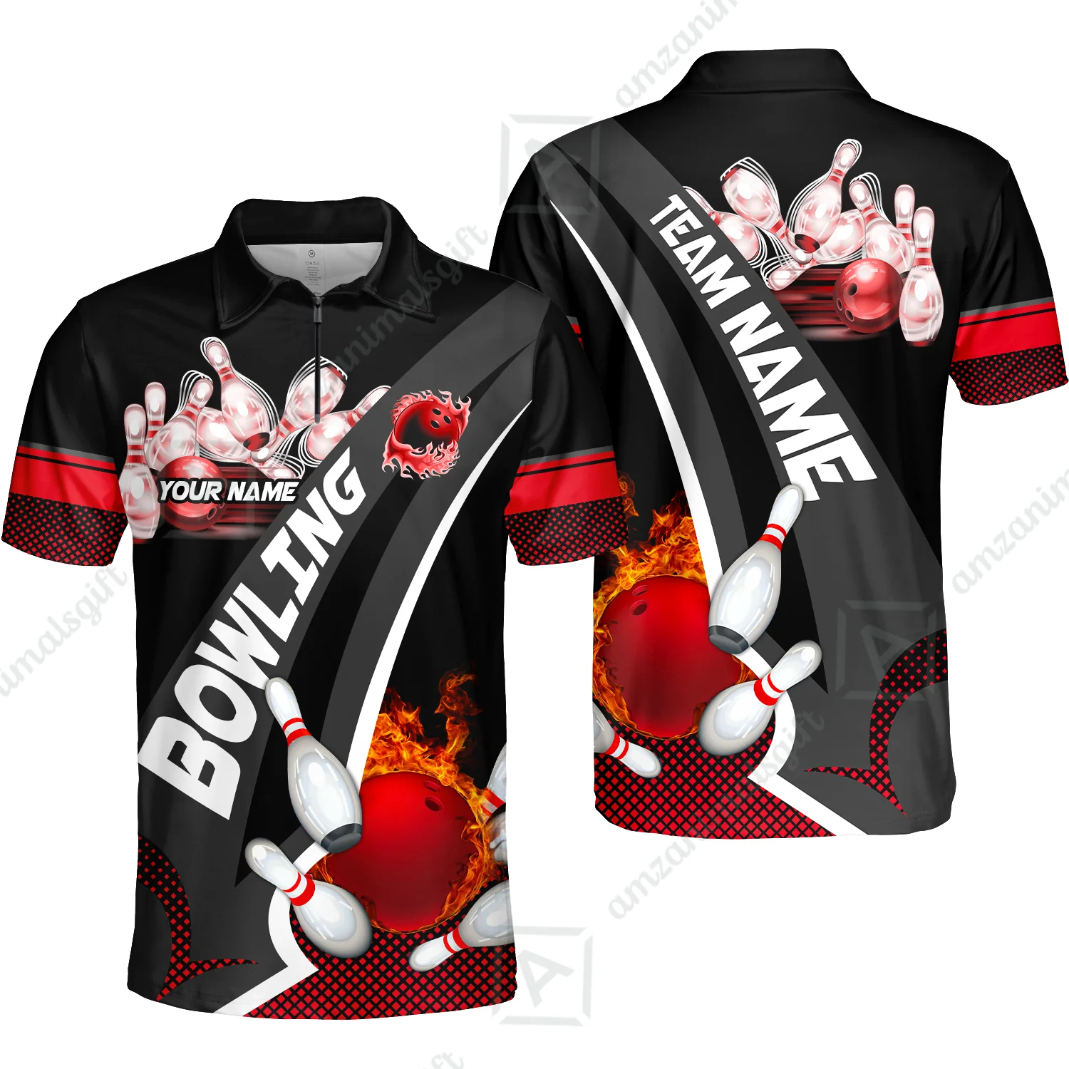 Customized Bowling Polo, Bowling And Pins Plame Premium Multicolor Option Personalized Name And Team Zipper Polo Jerseys Shirts - Image 22
