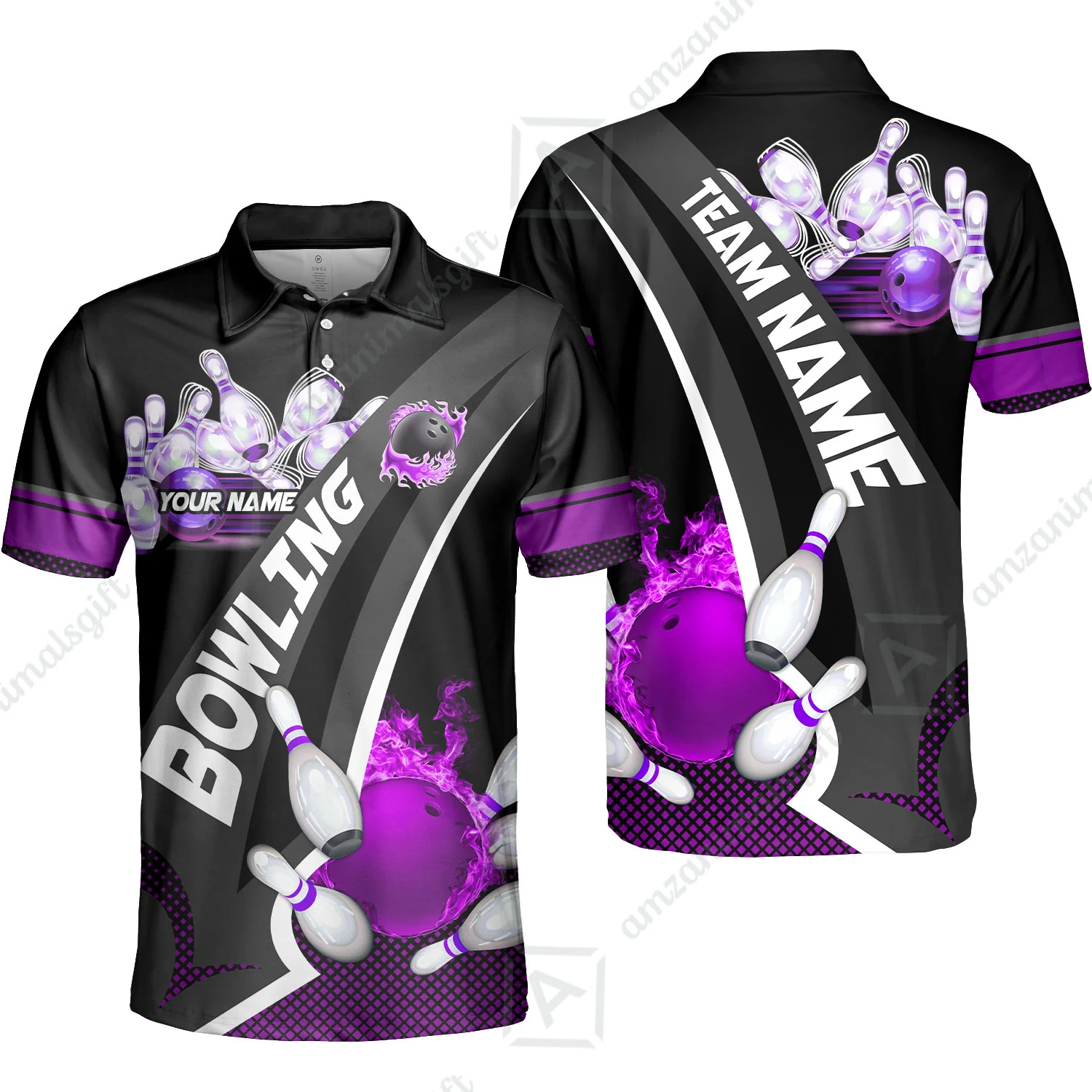 Customized Bowling Polo, Bowling And Pins Plame Premium Multicolor Option Personalized Name And Team Zipper Polo Jerseys Shirts - Image 52