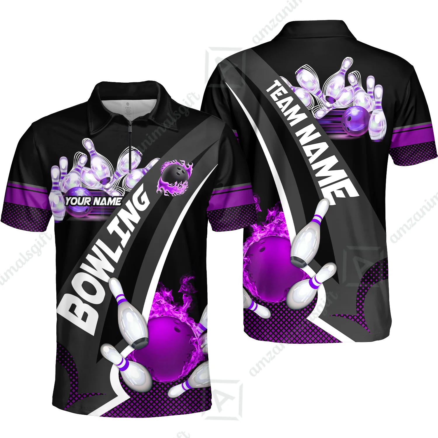 Customized Bowling Polo, Bowling And Pins Plame Premium Multicolor Option Personalized Name And Team Zipper Polo Jerseys Shirts - Image 54