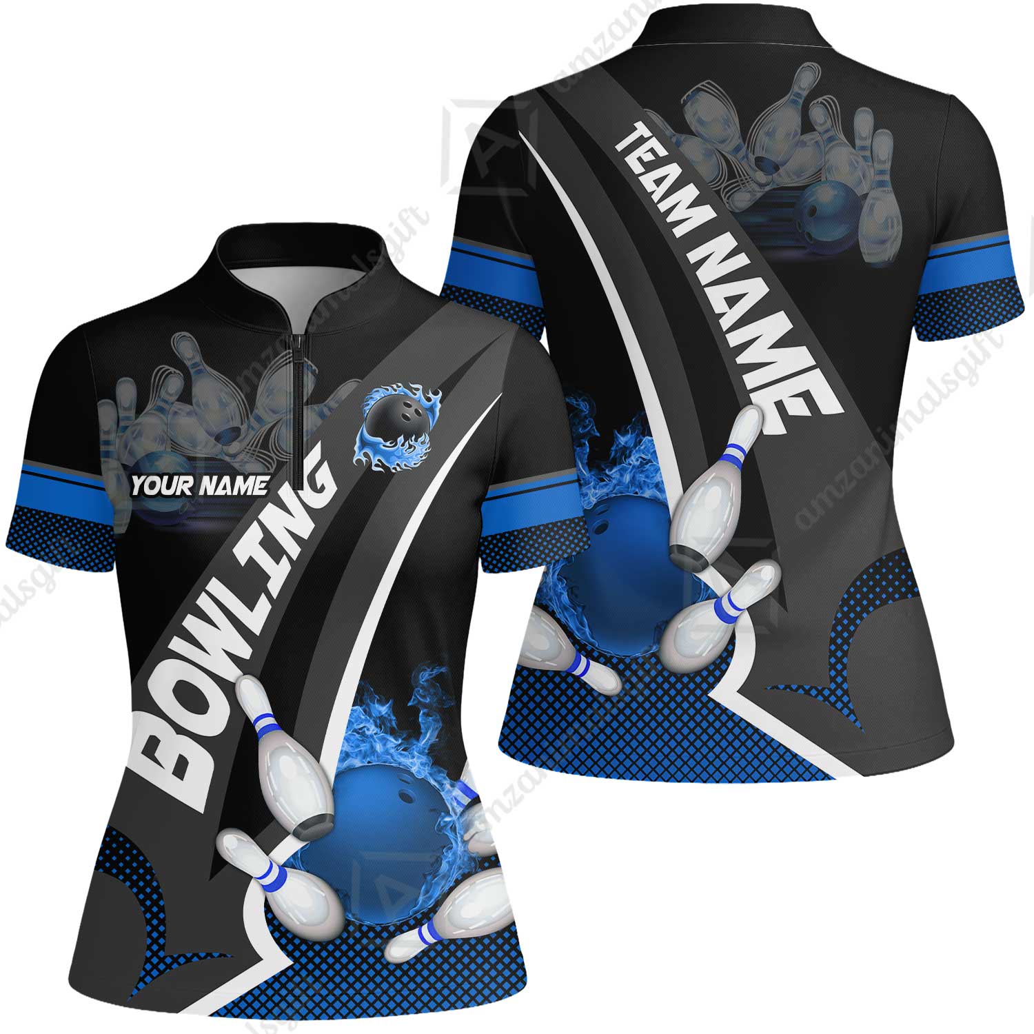 Customized Bowling Polo, Bowling And Pins Plame Premium Multicolor Option Personalized Name And Team Zipper Polo Jerseys Shirts - Image 75