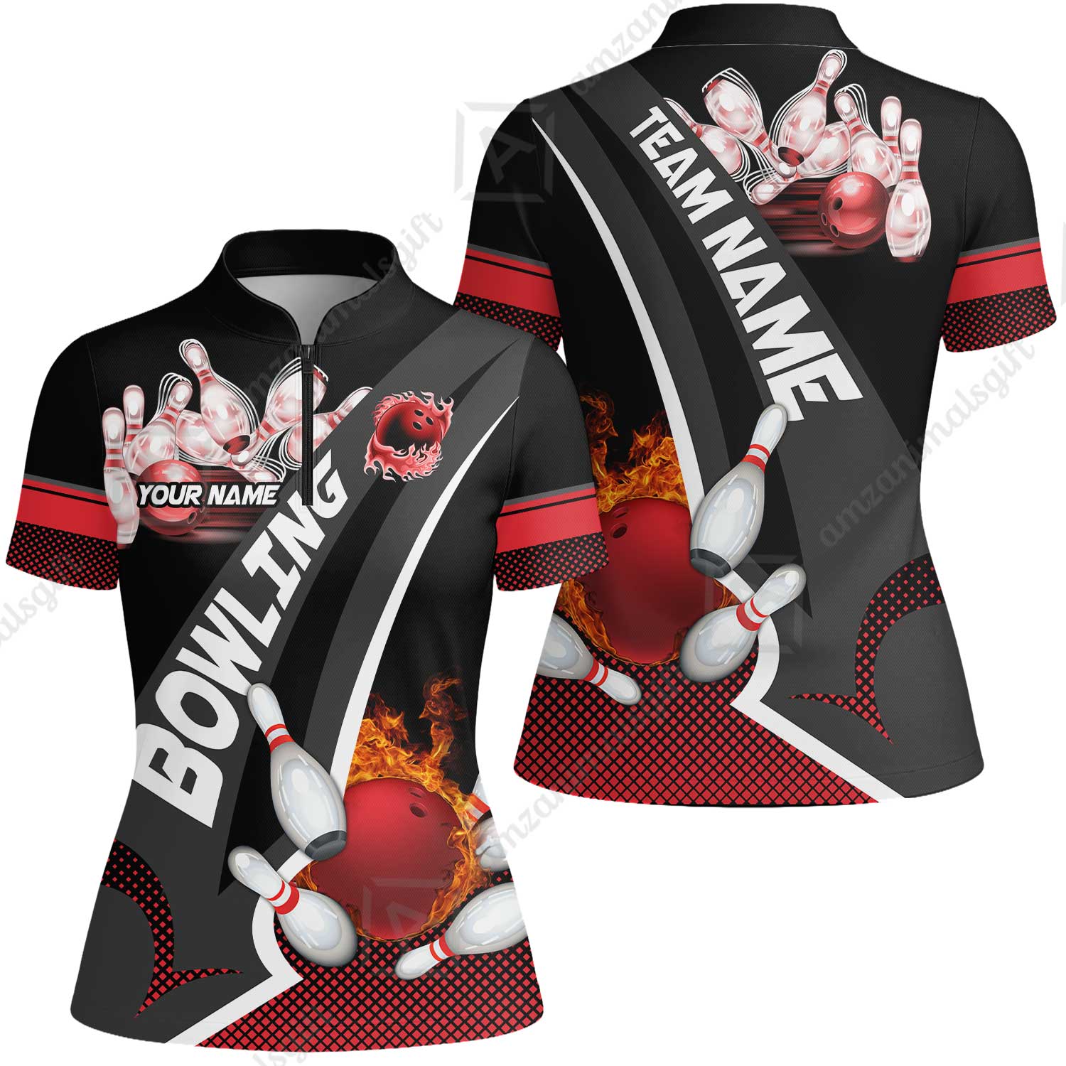 Customized Bowling Polo, Bowling And Pins Plame Premium Multicolor Option Personalized Name And Team Zipper Polo Jerseys Shirts - Image 76