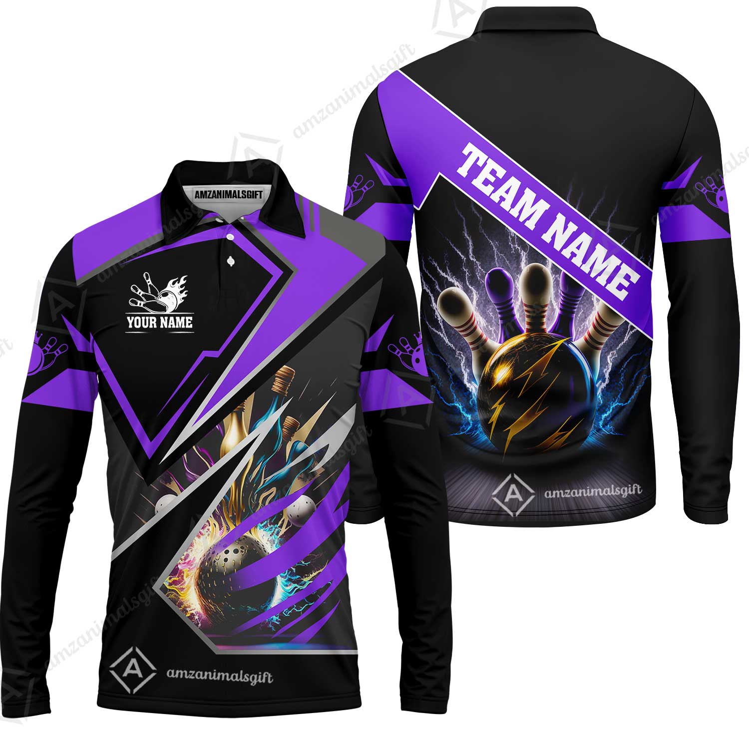 Customized Bowling Jersey Shirt, Bowling And Pins Premium Multicolor Option Customized Name And Team Zipper Polo Jerseys Shirts - Image 36