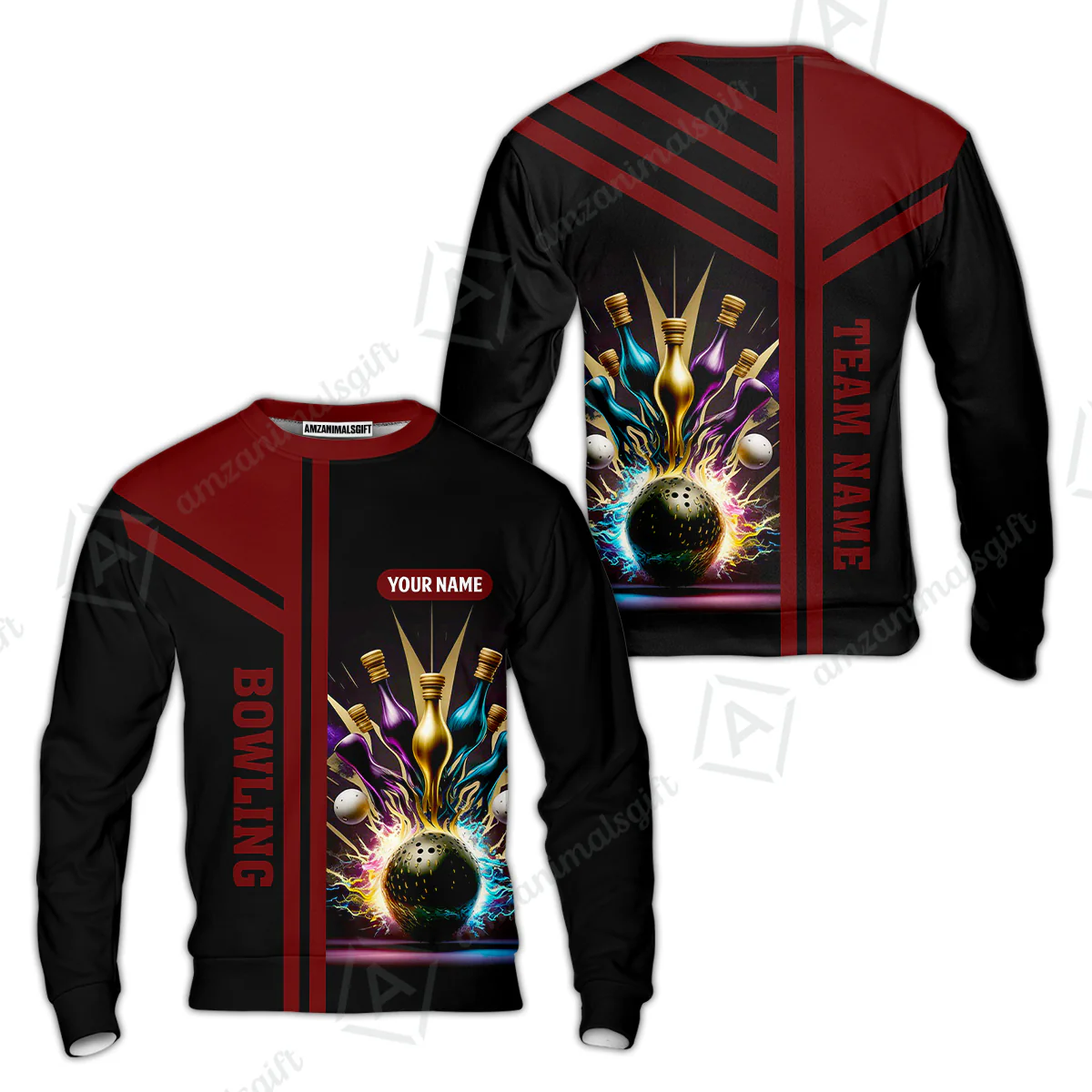 Customized Bowling Unisex Polo, Bowling And Pins Premium Professional Multicolor Option Customized Name And Team Zipper Polo Jerseys Shirts - Image 46